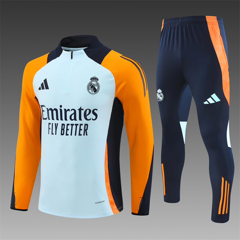 Real Madrid Tracksuit – White/Orange (Kids)