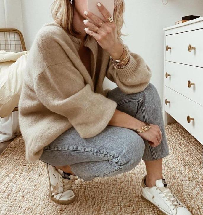 Cardigan da donna caldo ed elegante a maniche lunghe, maglione a girocollo