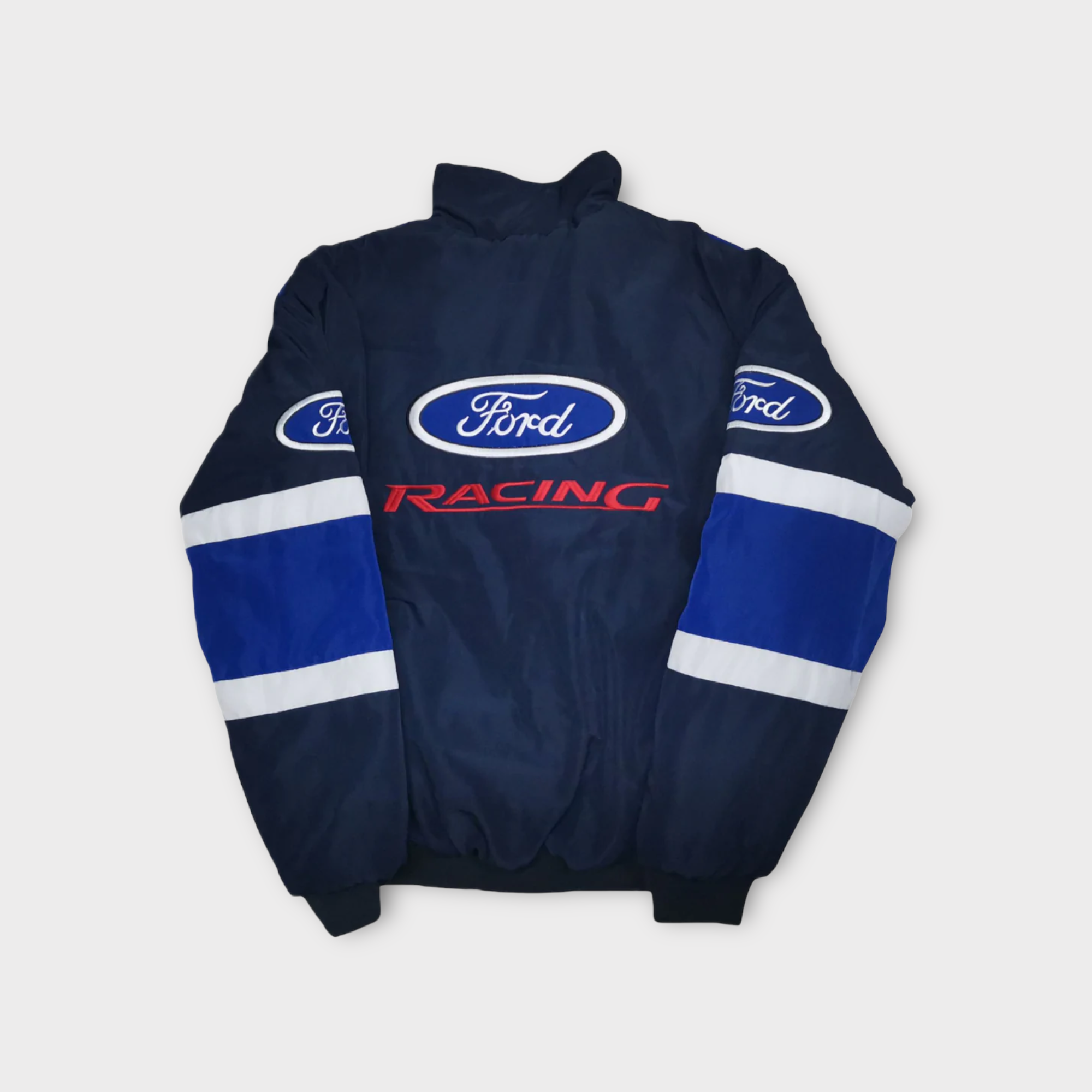 Ford Rennteam Jacke – Blau & Weiß Reißverschluss Vintage-Stil