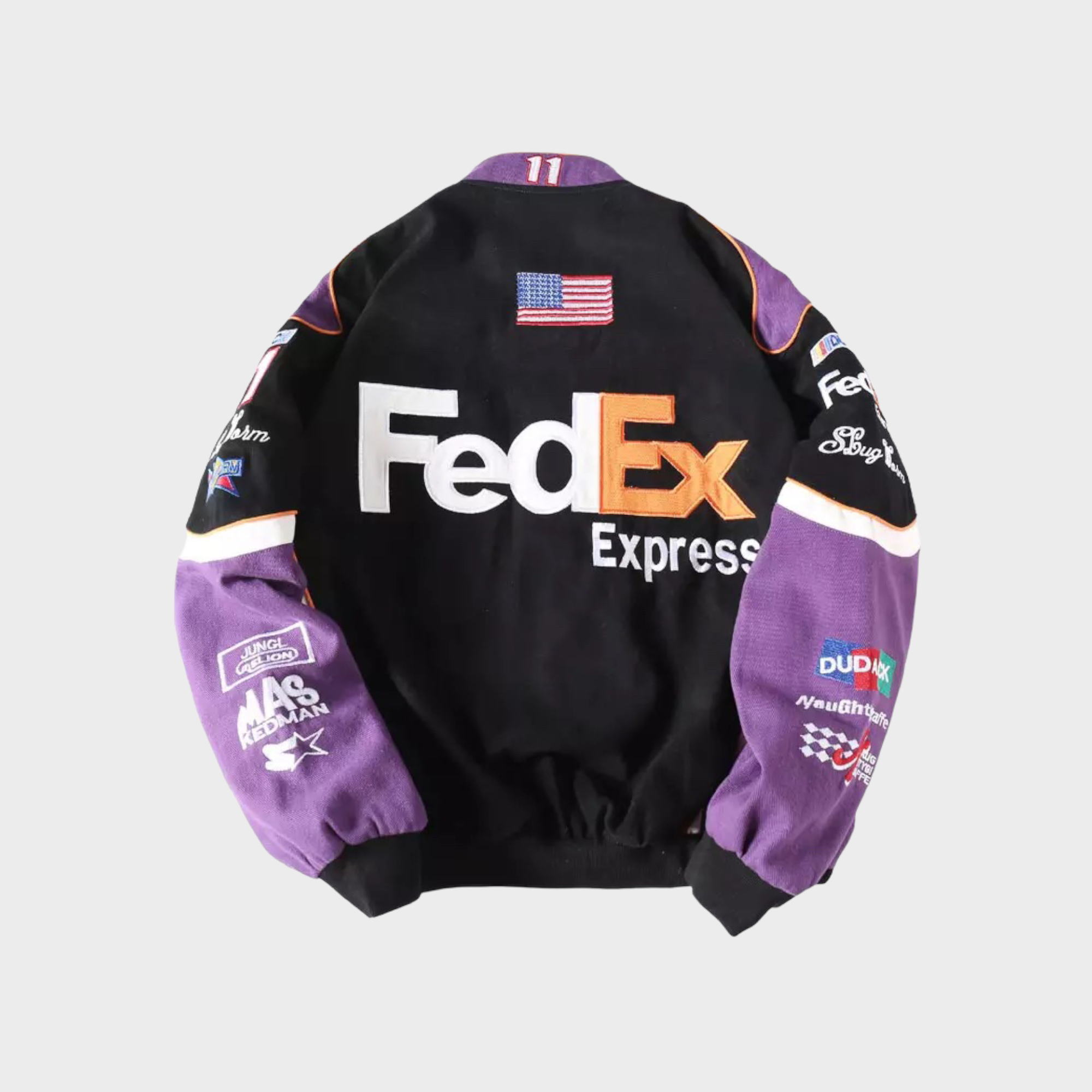 FedEx Nascar Rennjacke – Bestickter Schwarz/Lila Motorsport Mantel