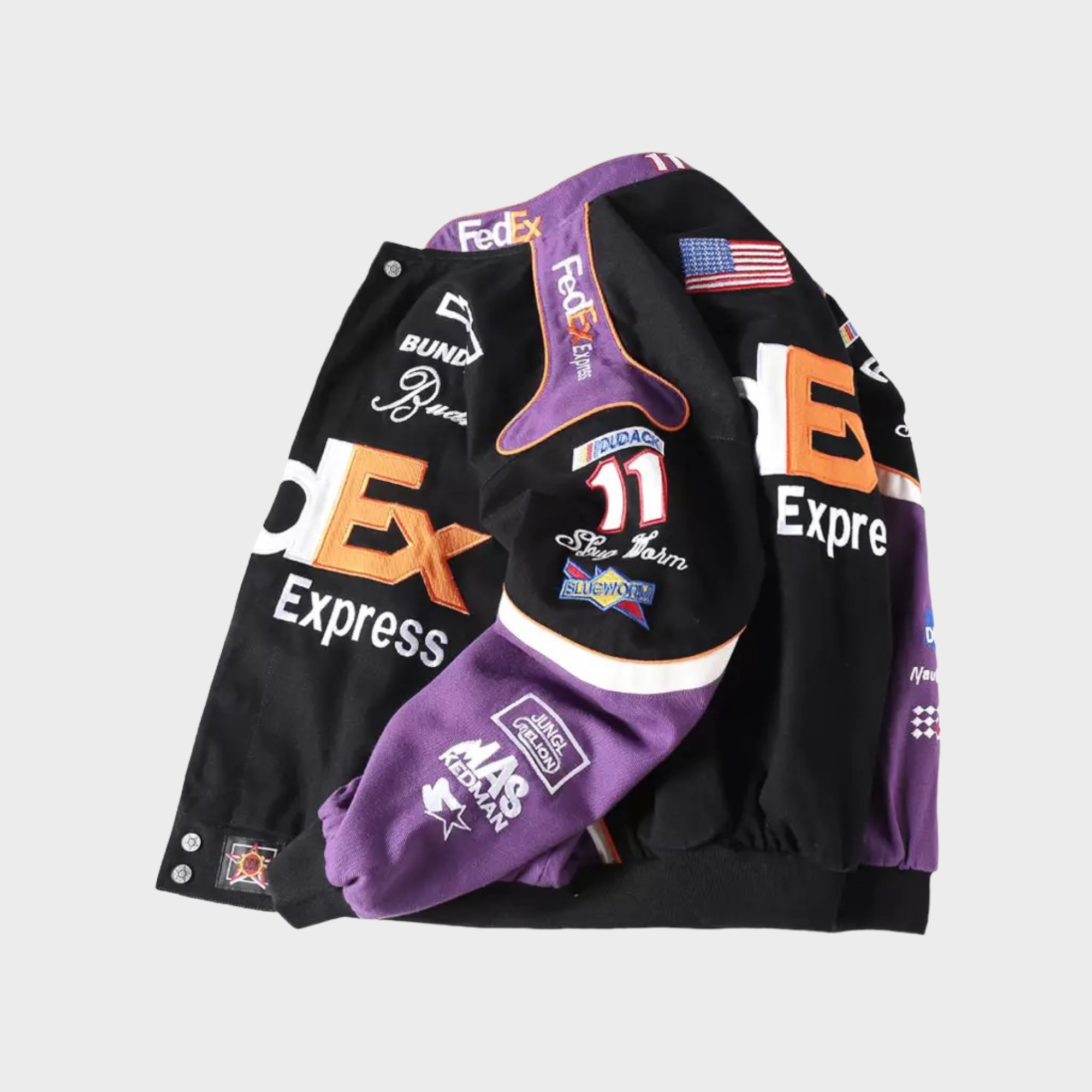 FedEx Nascar Rennjacke – Bestickter Schwarz/Lila Motorsport Mantel