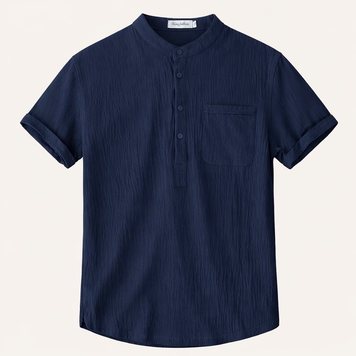 Leinenhemd Herren - Kurzarm Henley-Ausschnitt Pullover-Stil