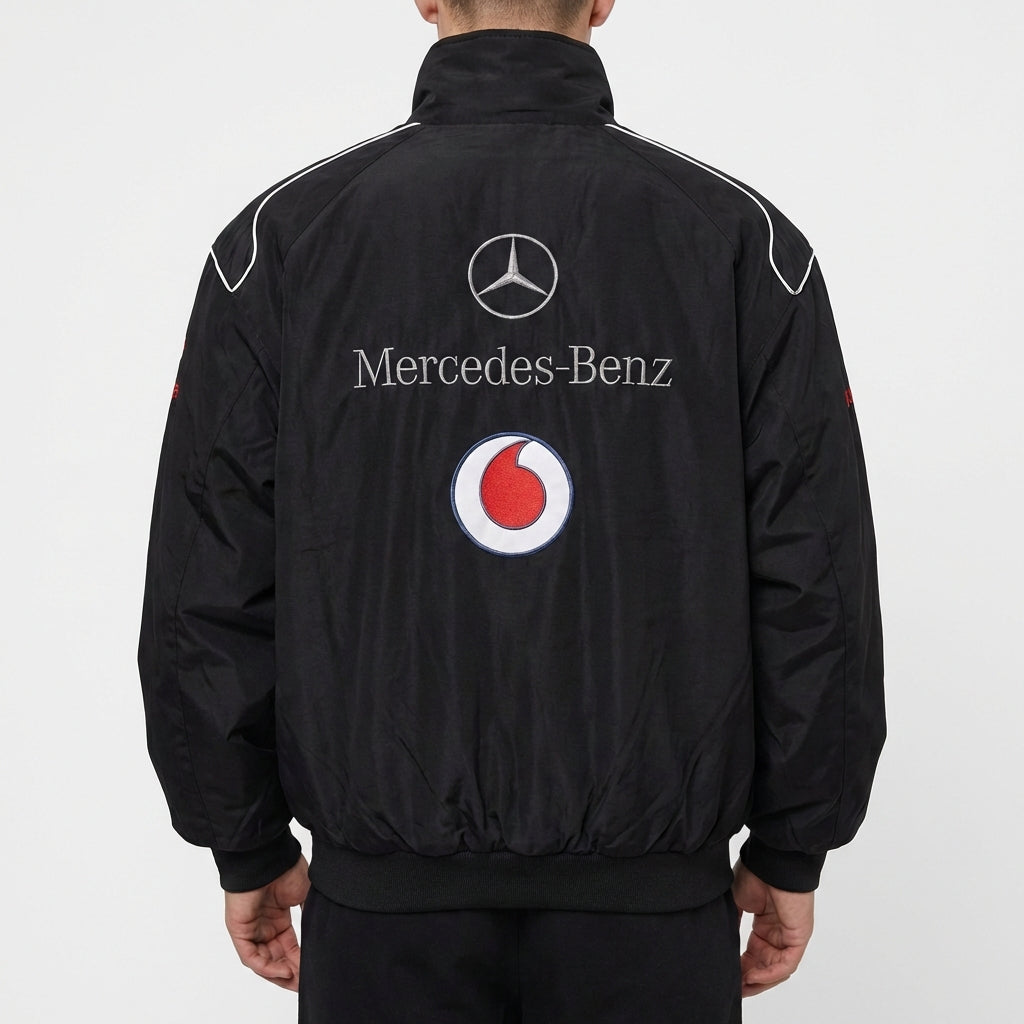 Mercedes-Benz Rennjacke Schwarz | Voller Reißverschluss Stehkragen Motorsport