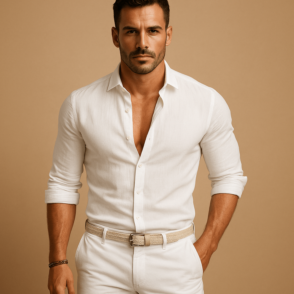 Camicia uomo, leggera, chiusura con bottoni, stile senza sforzo