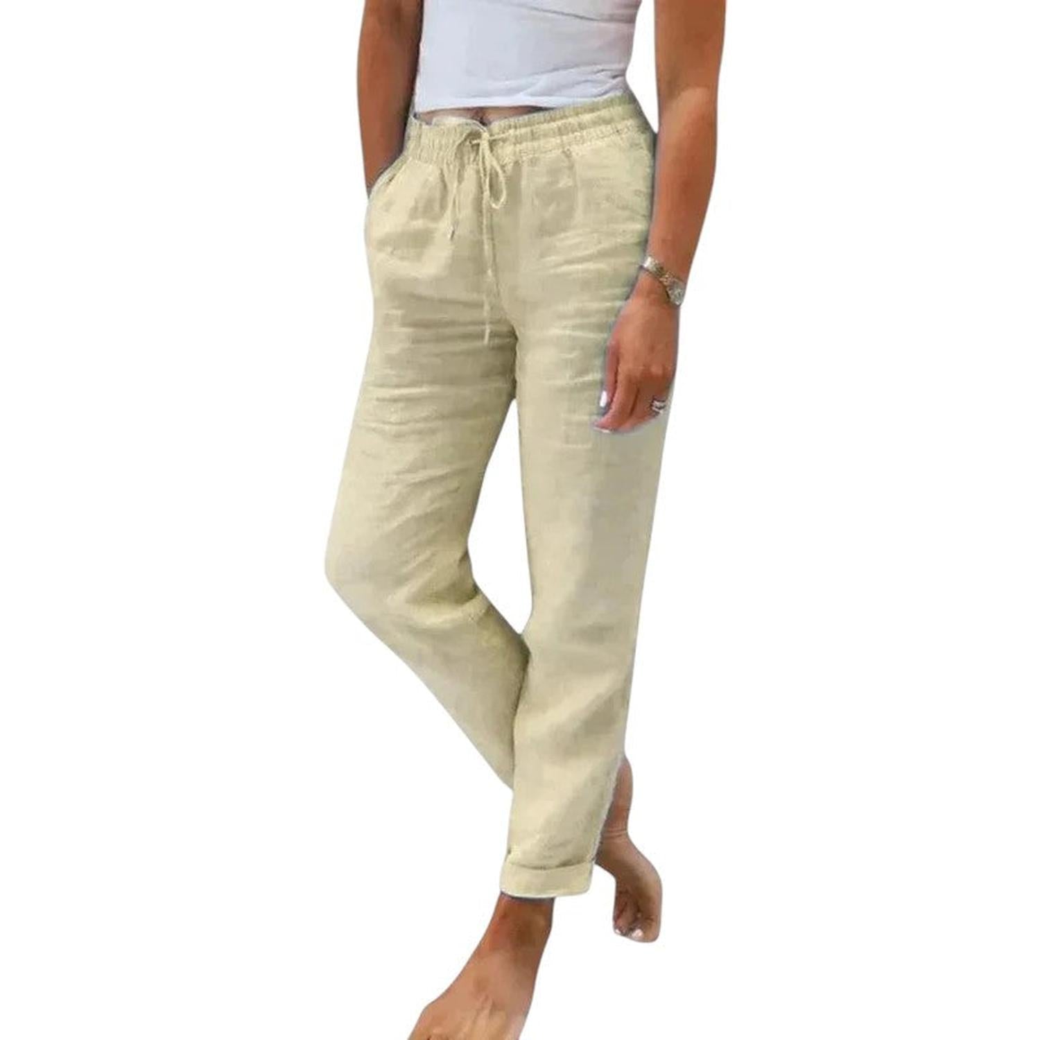 Pantaloni da donna in lino, vestibilità comoda con coulisse in vita, freschi e confortevoli per tutti i giorni