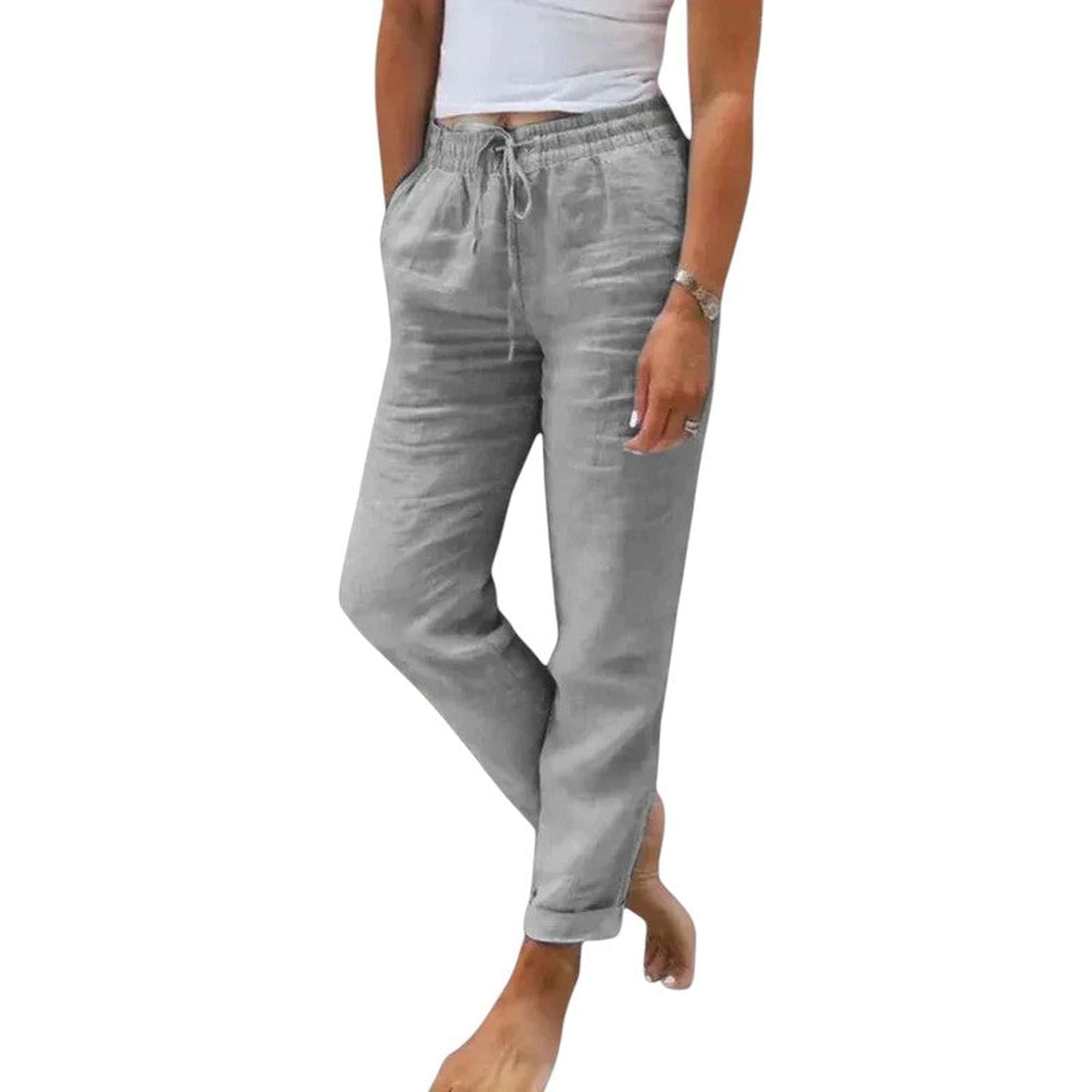 Pantaloni da donna in lino, vestibilità comoda con coulisse in vita, freschi e confortevoli per tutti i giorni