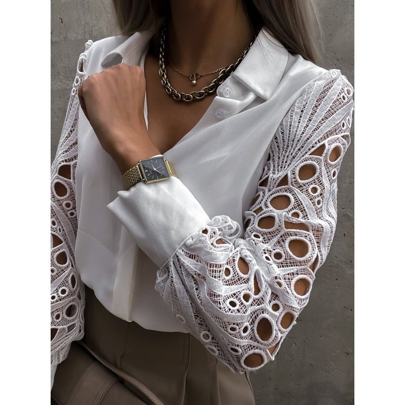 Blusa para mujer de corte regular, manga larga, con cuello y botones