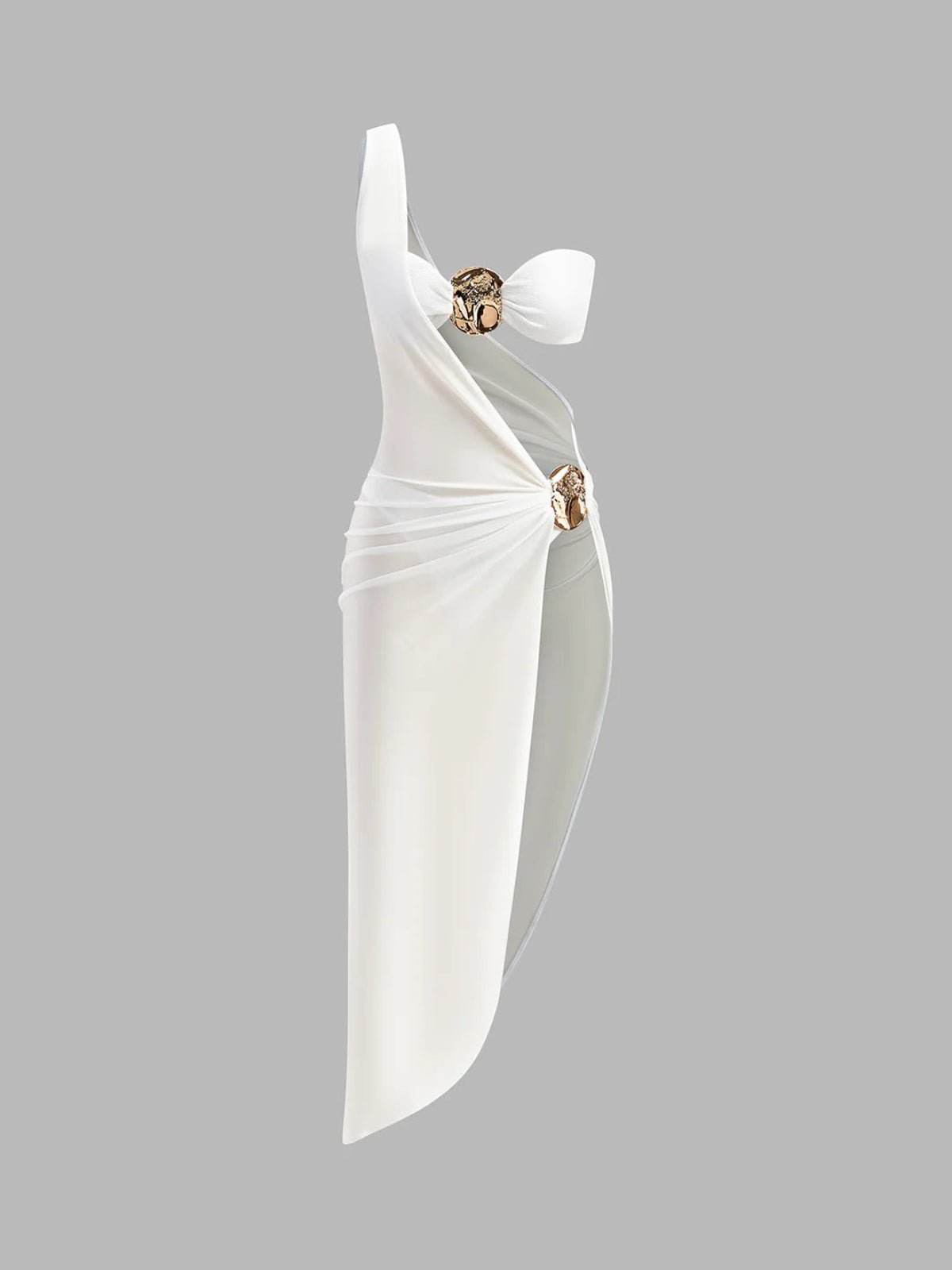 Abito da donna con cut-out — Monospalla, drappeggio in raso, lunghezza lunga
