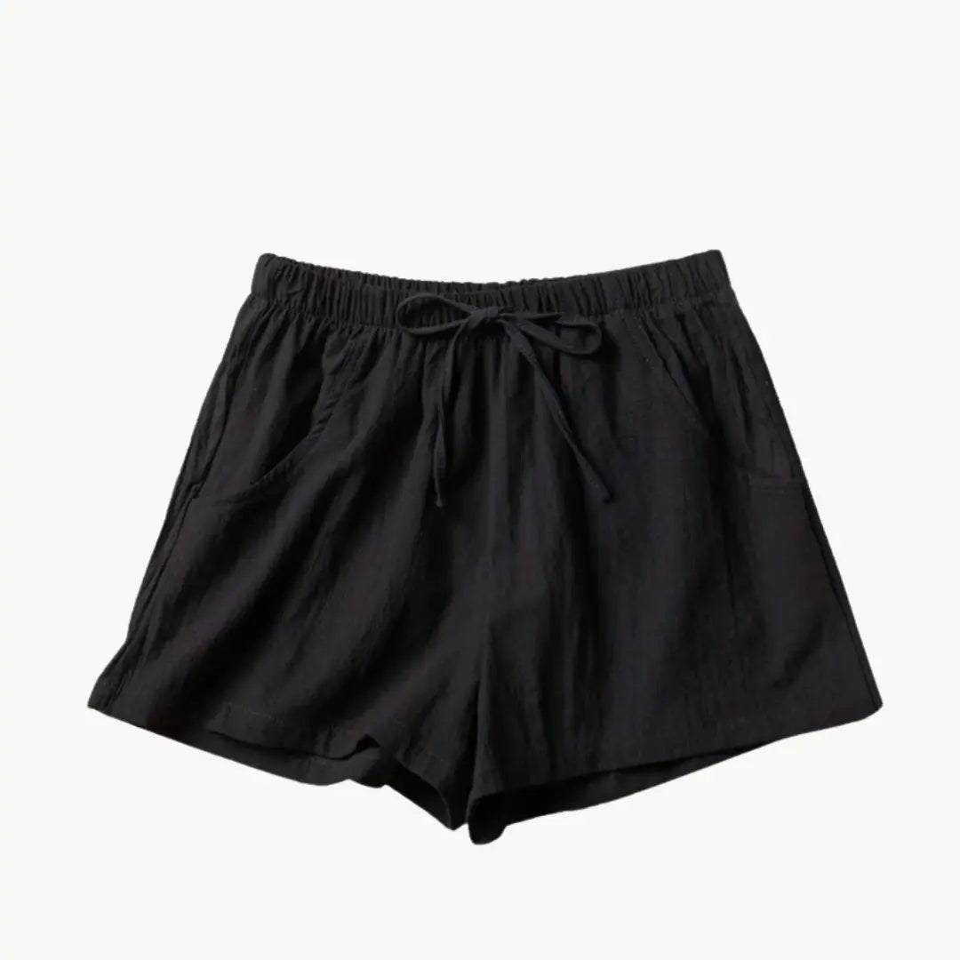 Shorts in lino donna a vita alta — Chiusura con coulisse, vestibilità rilassata