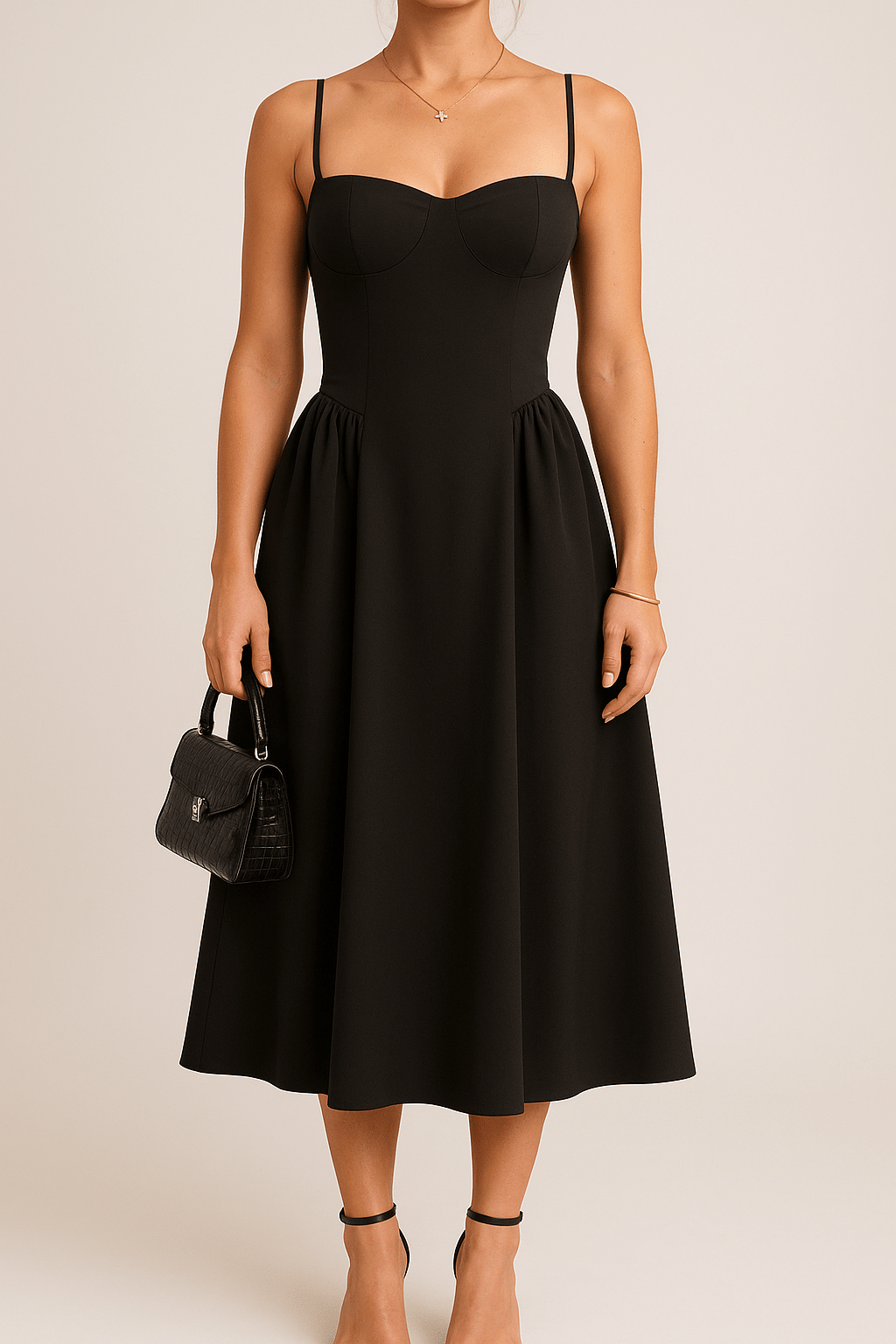 Abito lungo da donna — Gonna plissettata, scollo a cuore, design skater