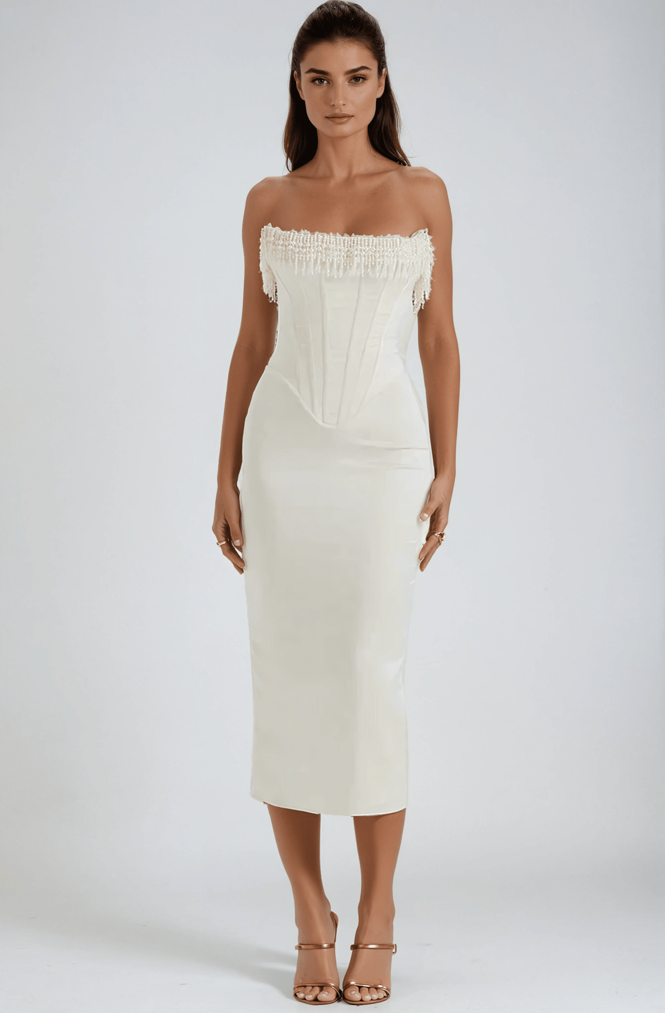 Vestido Maxi Feminino — Decote Tomara-que-caia Design de Corpete Corset