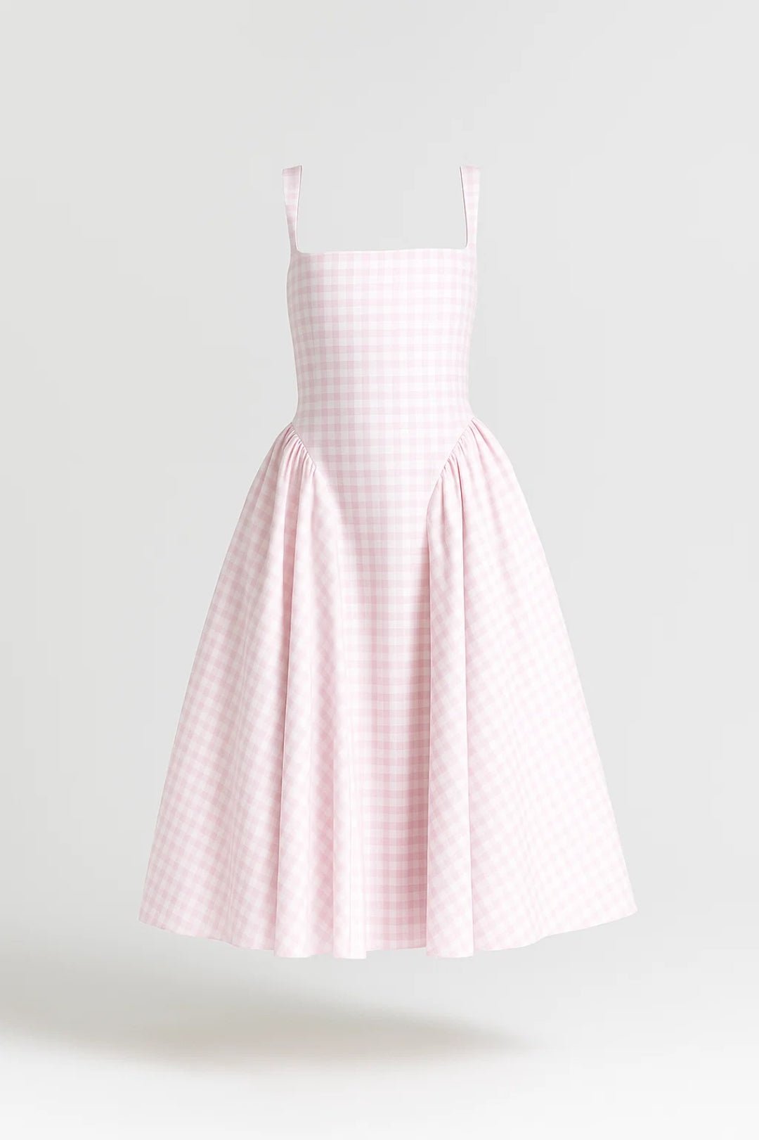 Damen-Midikleid — Kariertes Muster, Spaghettiträger, ausgestellter Rock