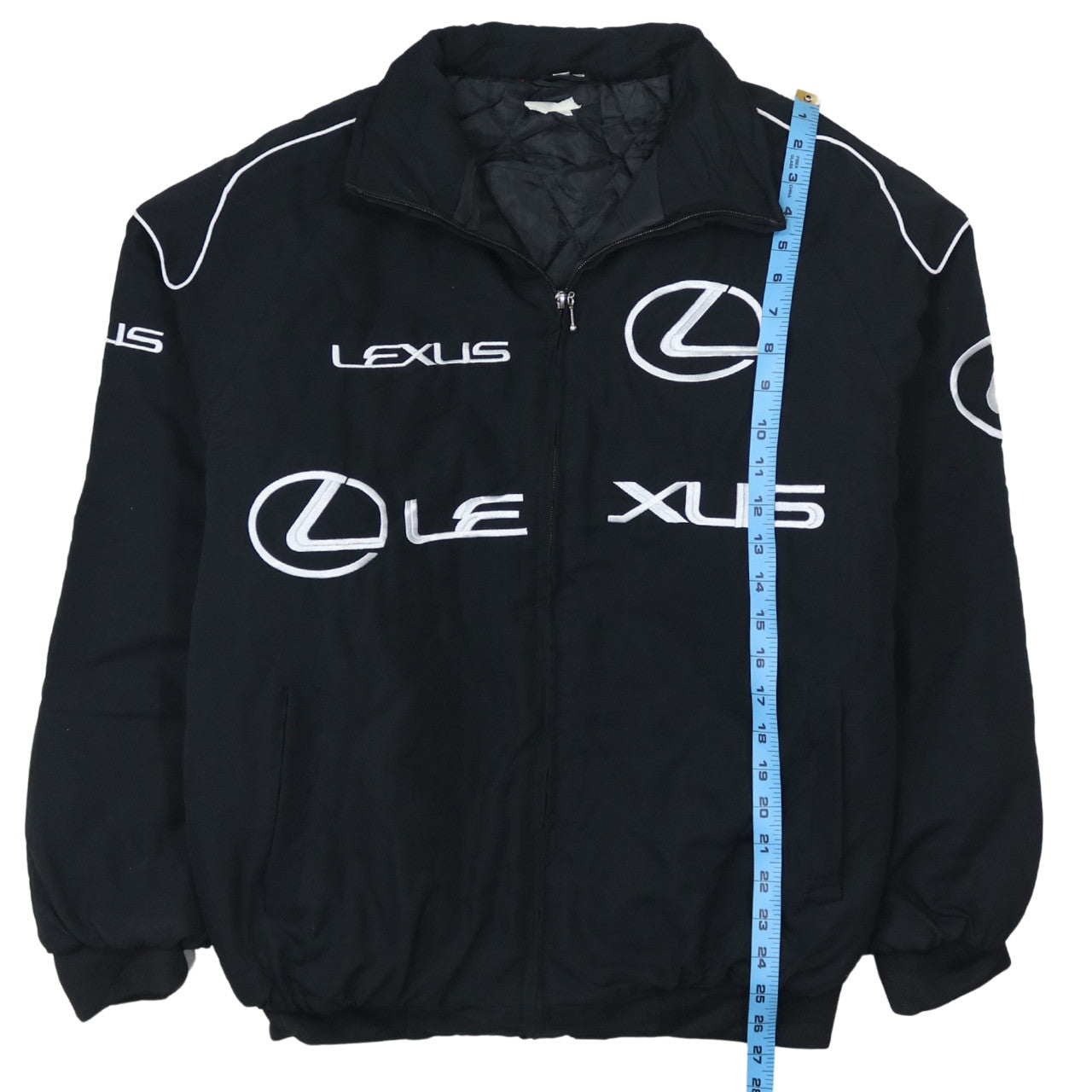 Chaqueta Nascar Lexus Negra para hombre talla L con logos bordados, cremallera frontal y bolsillos Bomber exterior