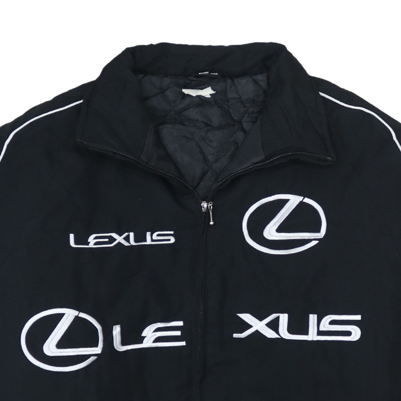 Chaqueta Nascar Lexus Negra para hombre talla L con logos bordados, cremallera frontal y bolsillos Bomber exterior