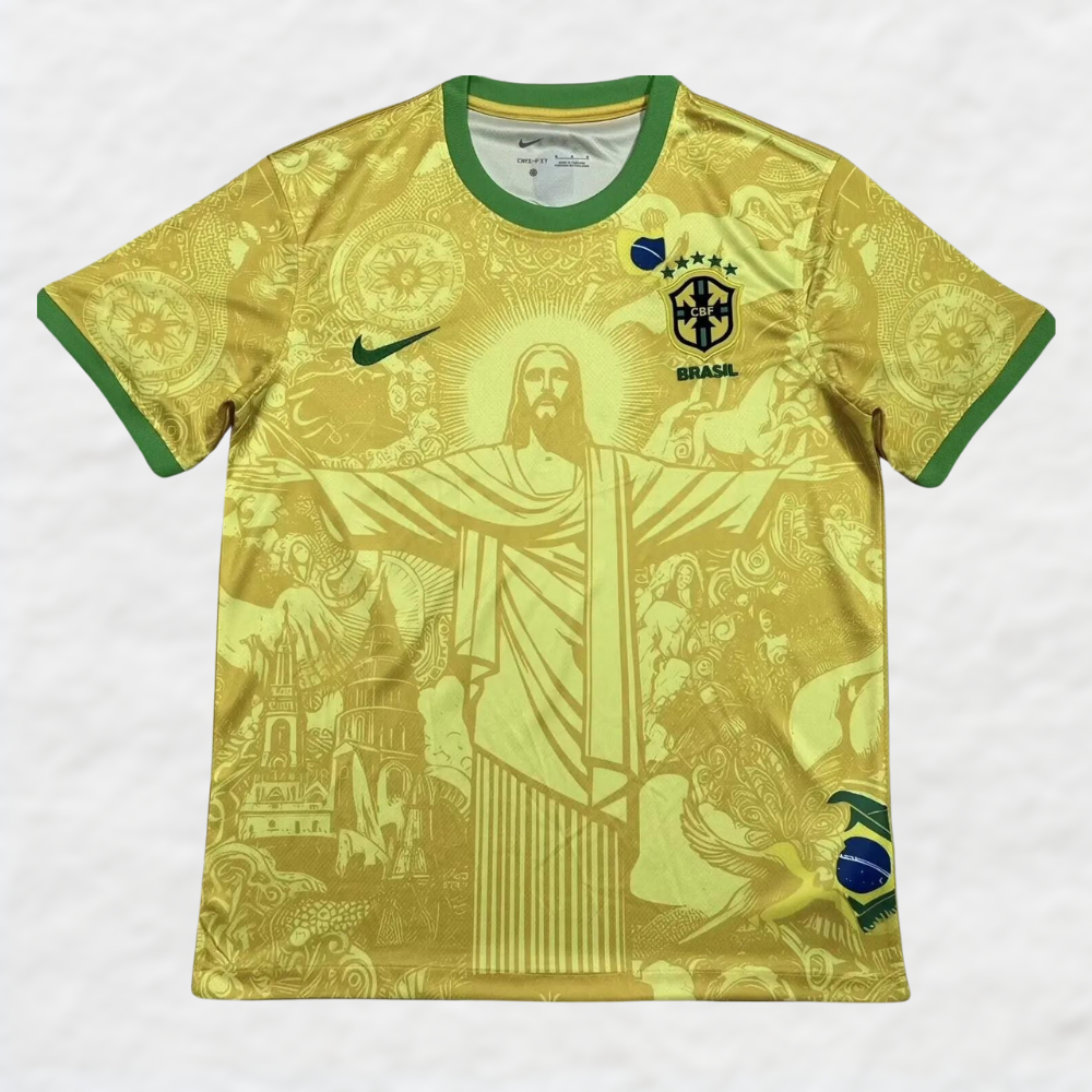 BRAZILIË 2024/25 Geel ‘JEZUS CHRISTUS DE VERLOSSER’ SPECIAL EDITIE SHIRT