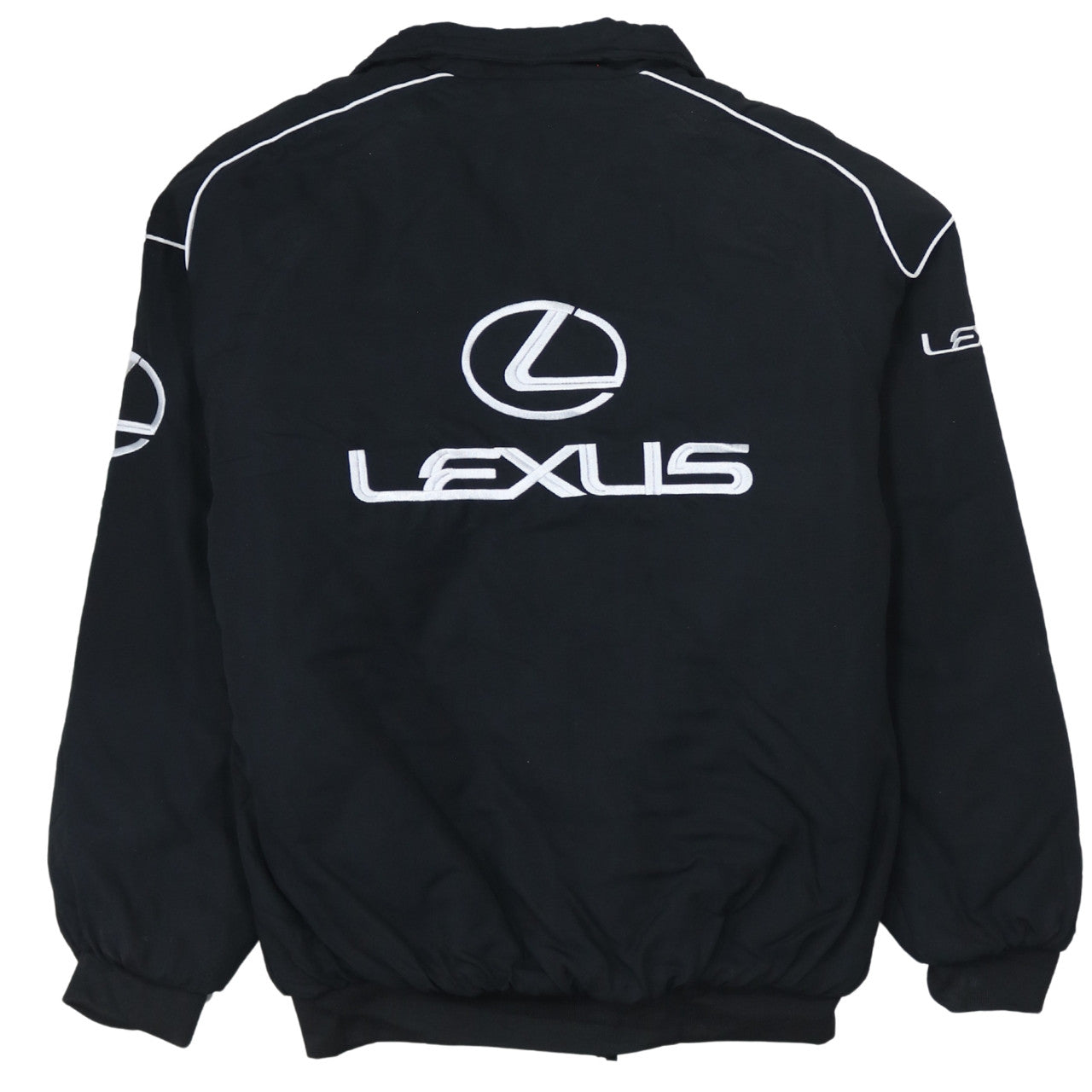 Chaqueta Nascar Lexus Negra para hombre talla L con logos bordados, cremallera frontal y bolsillos Bomber exterior