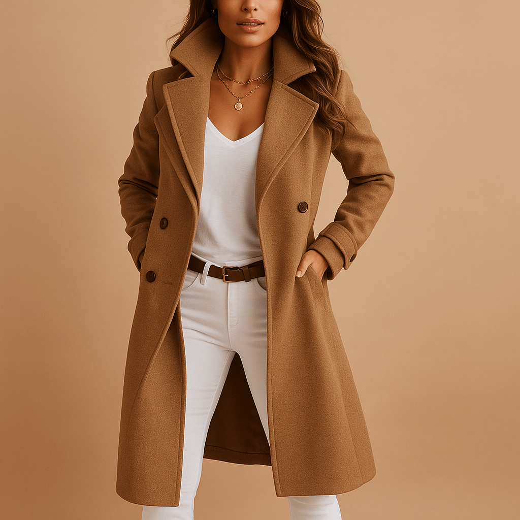 Coat Women Long Elegant Fit with Buttons