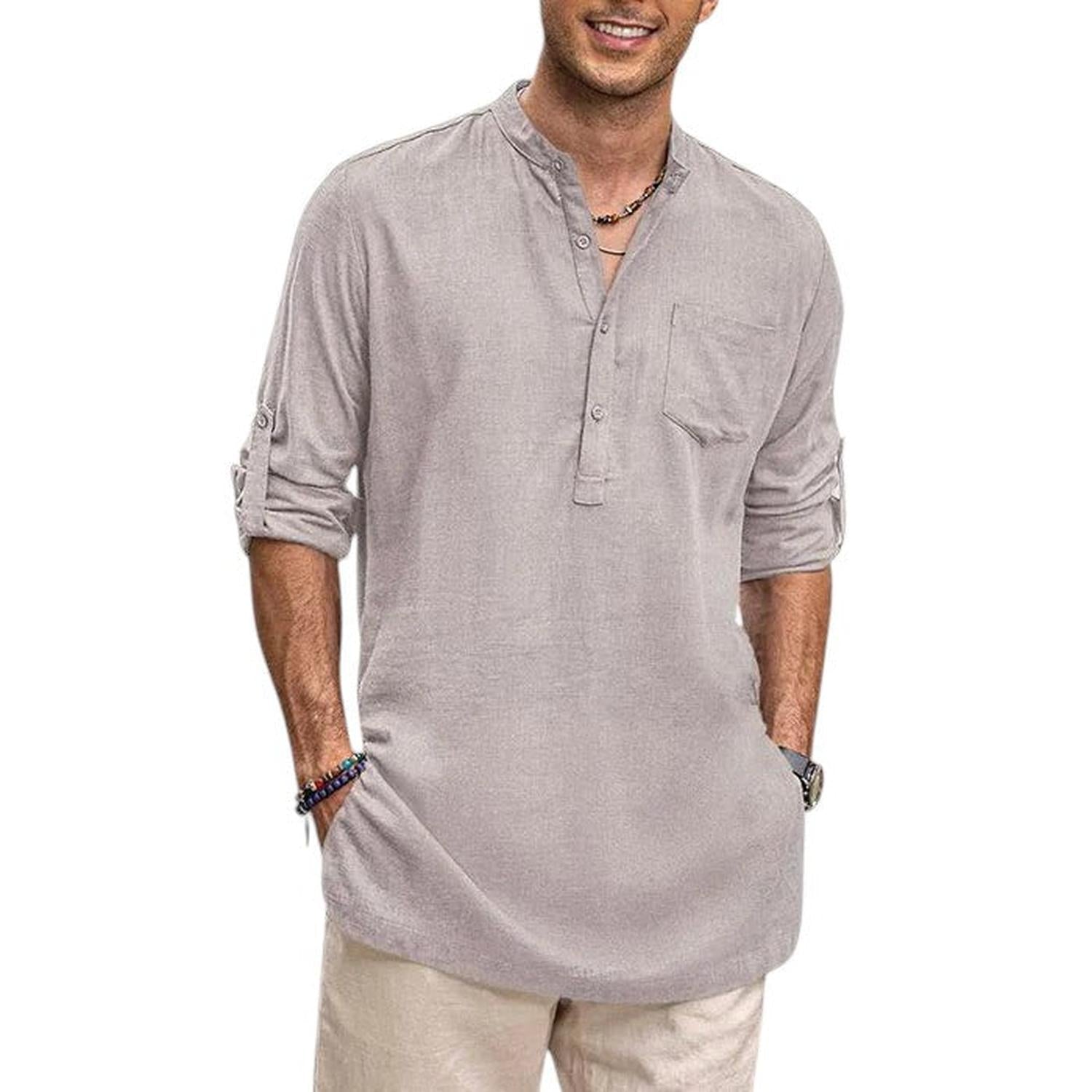 Henley-Shirt Herren Stehkragen Atmungsaktiv Langarm Lässige Passform