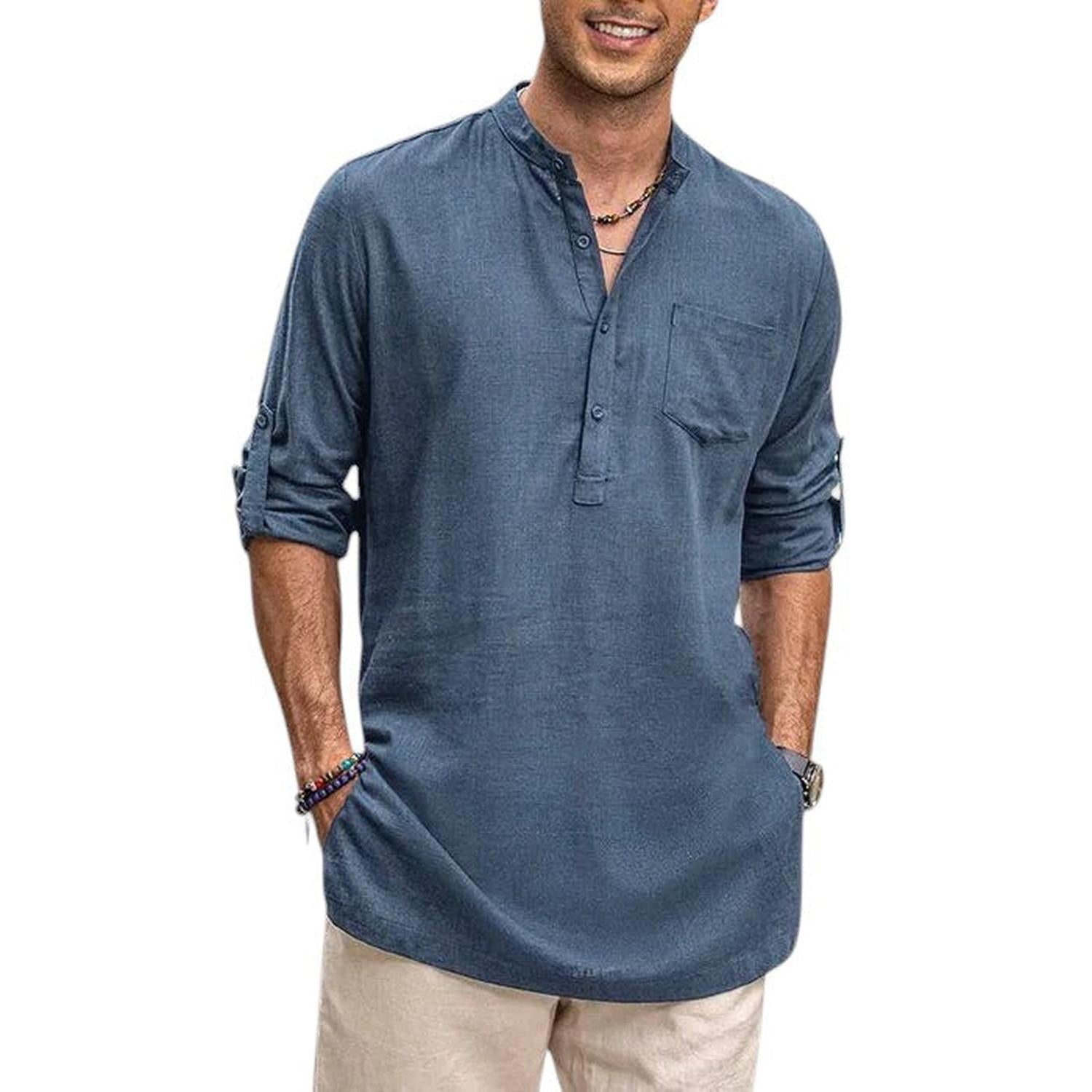 Henley-Shirt Herren Stehkragen Atmungsaktiv Langarm Lässige Passform