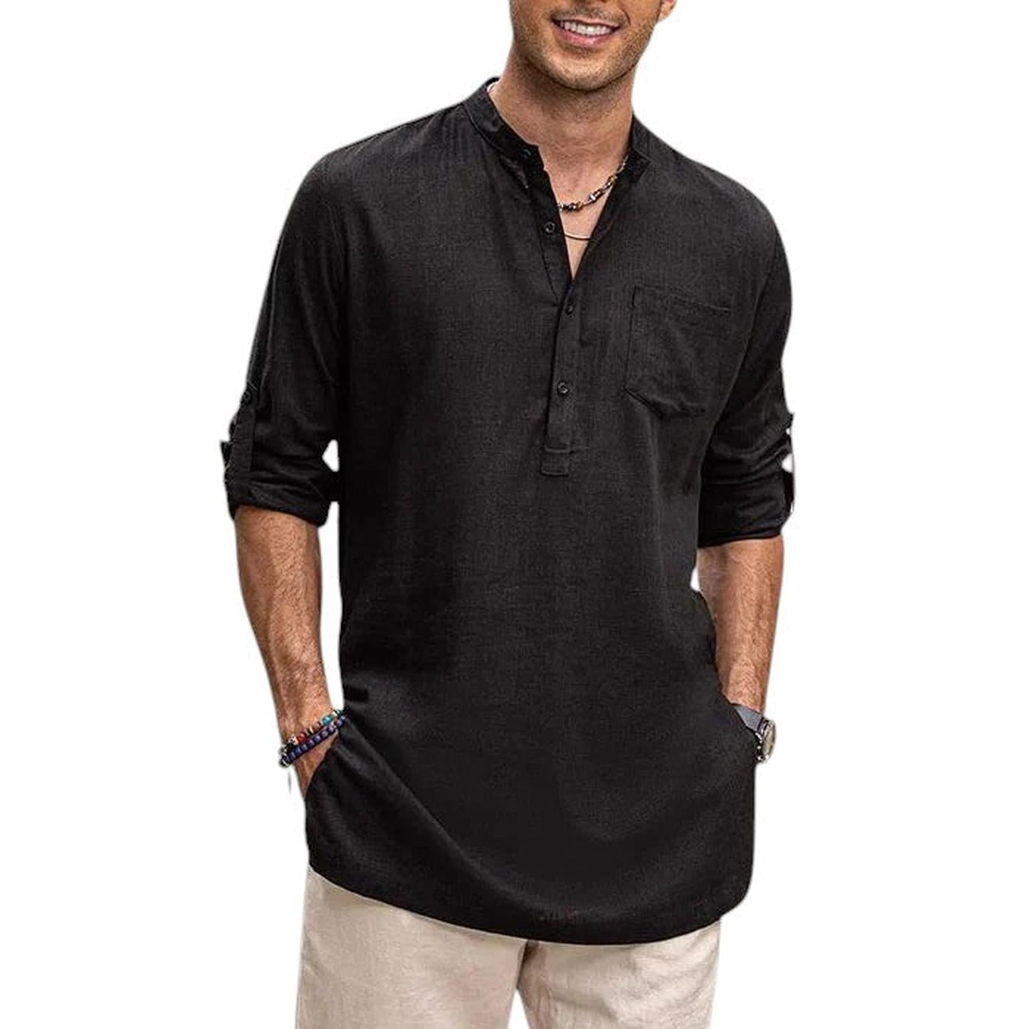 Henley-Shirt Herren Stehkragen Atmungsaktiv Langarm Lässige Passform