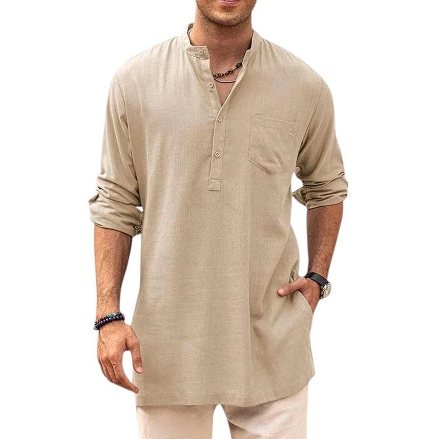 Henley-Shirt Herren Stehkragen Atmungsaktiv Langarm Lässige Passform