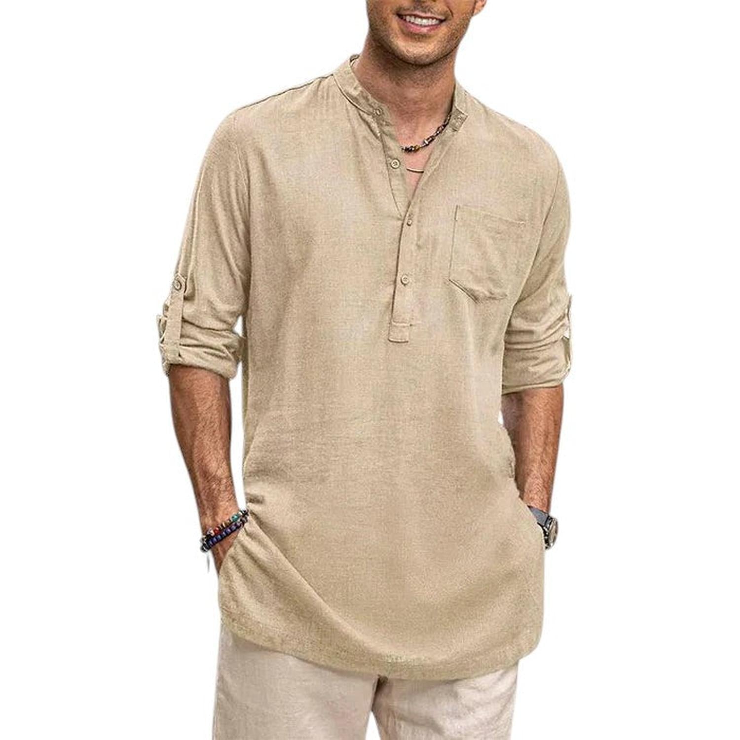 Henley-Shirt Herren Stehkragen Atmungsaktiv Langarm Lässige Passform