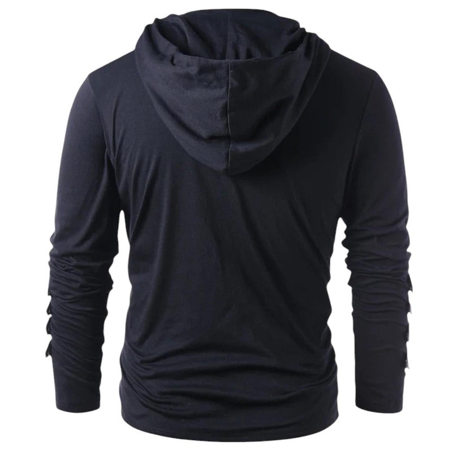 Sweat à Capuche Homme Lacets Col V Panneaux Similicuir Manches Longues Tenue Décontractée