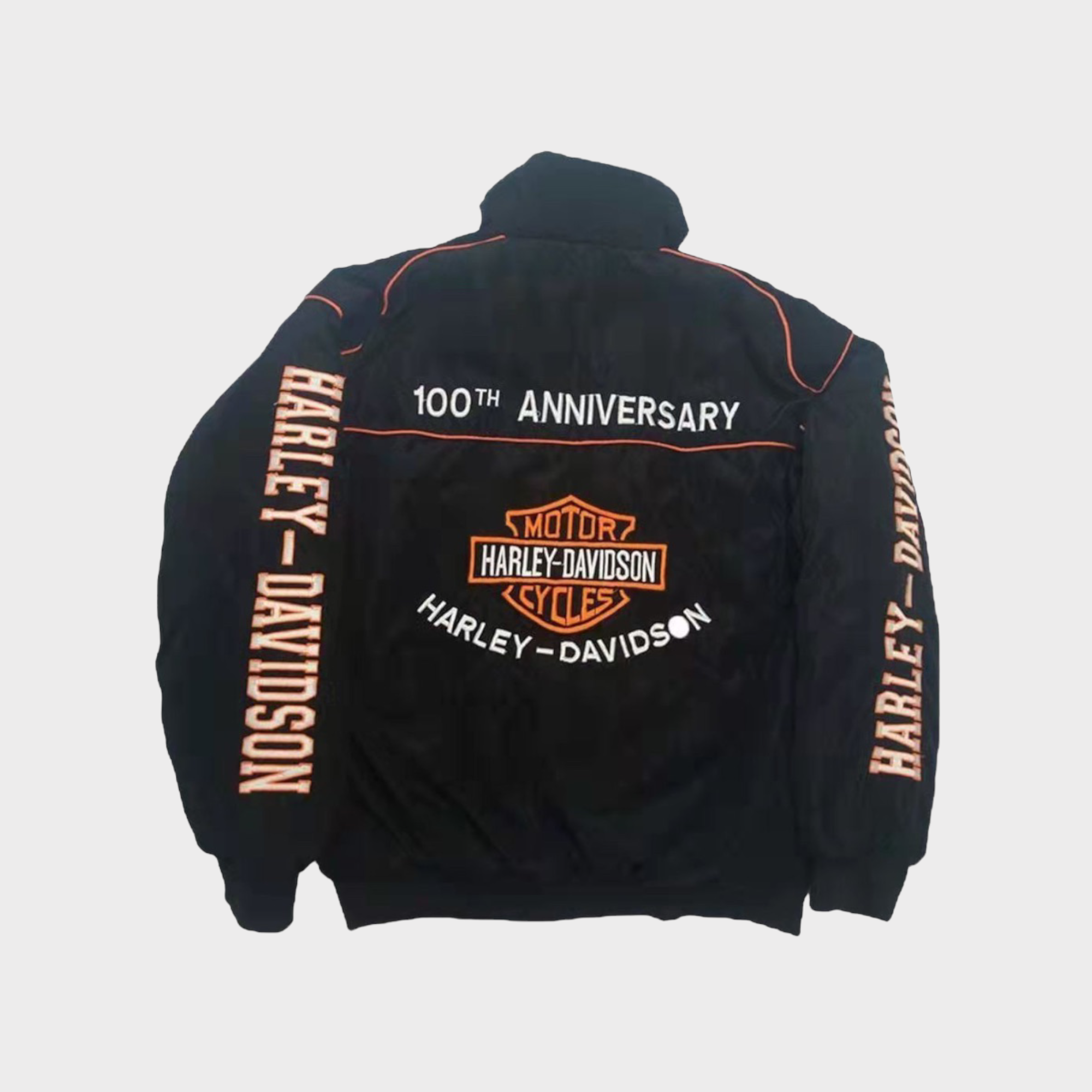 Harley-Davidson Schwarze bestickte Rennjacke – Herren Vintage Biker Windbreaker