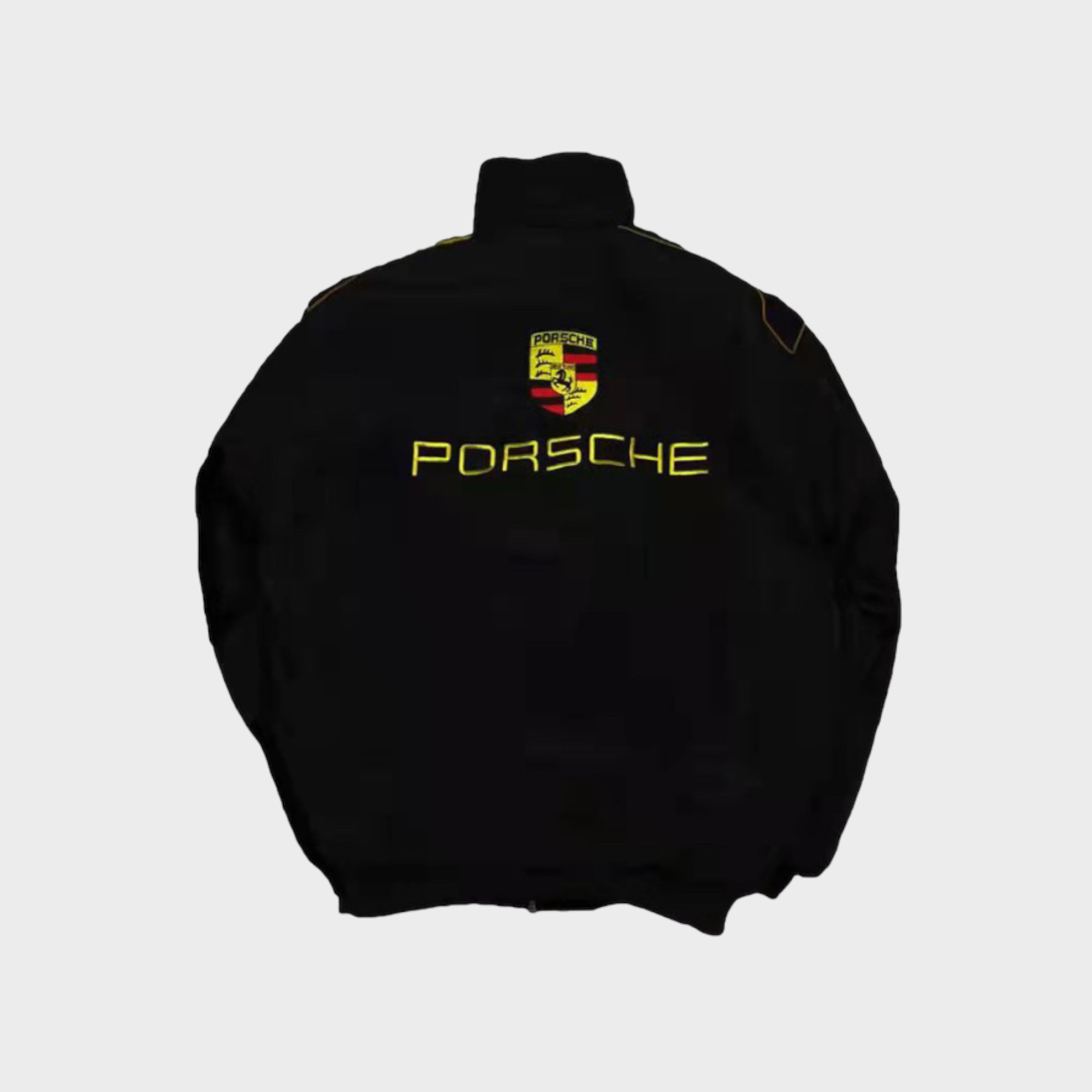 Casaco Equipa de Corrida Porsche – Casaco com fecho preto Motorsport com logótipos bordados a amarelo