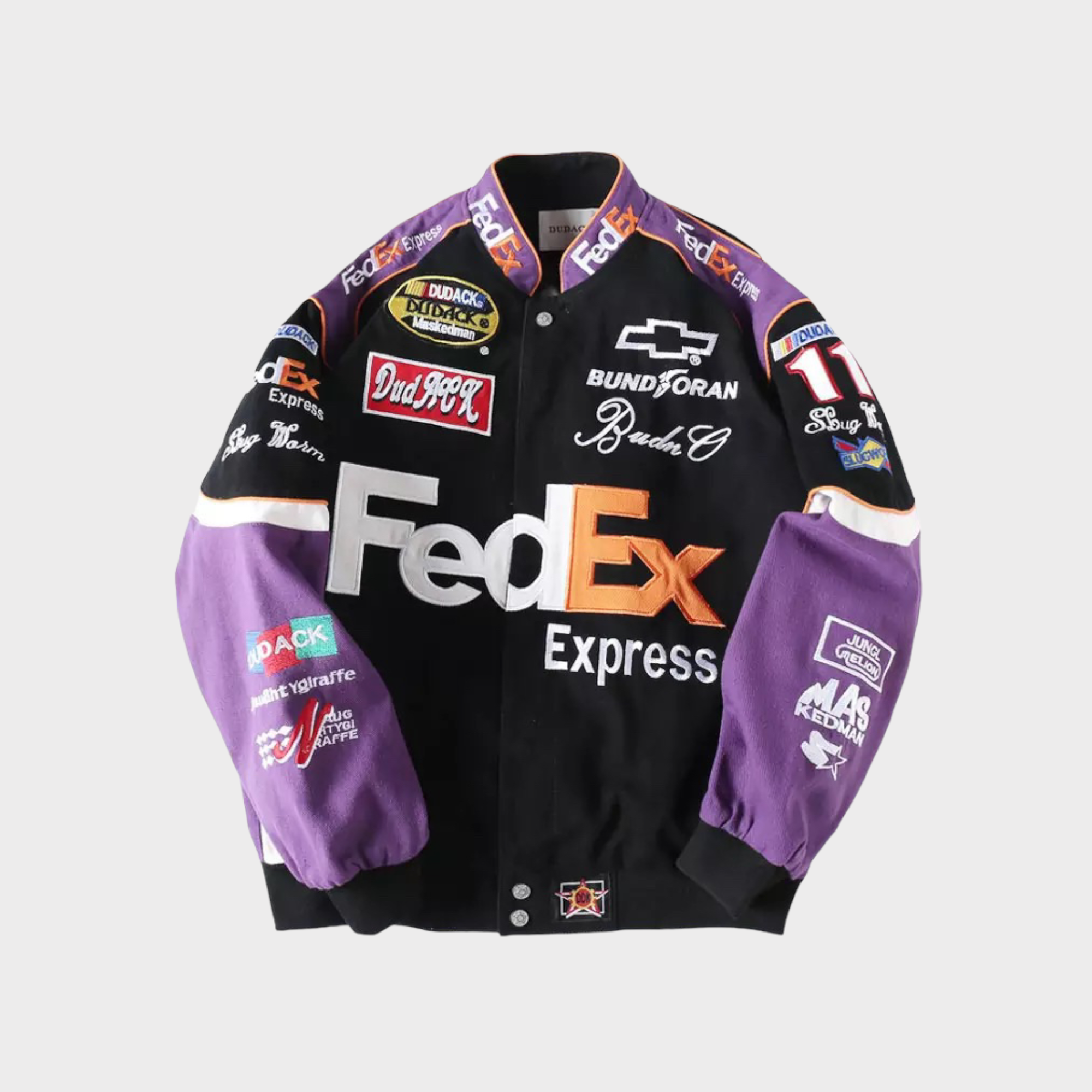 FedEx Nascar Rennjacke – Bestickter Schwarz/Lila Motorsport Mantel