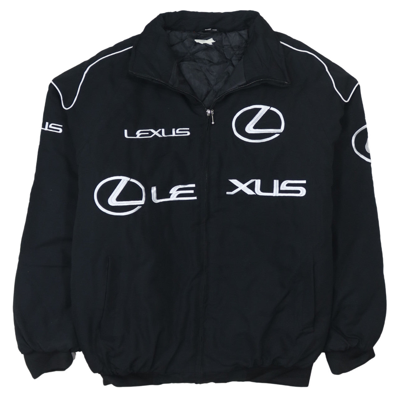 Chaqueta Nascar Lexus Negra para hombre talla L con logos bordados, cremallera frontal y bolsillos Bomber exterior