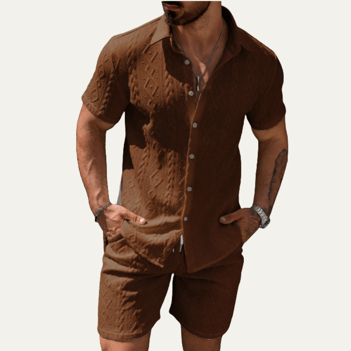 Conjunto Co-Ord para Homem — Camisa de Malha, Corte Relaxado, Calções Combinados