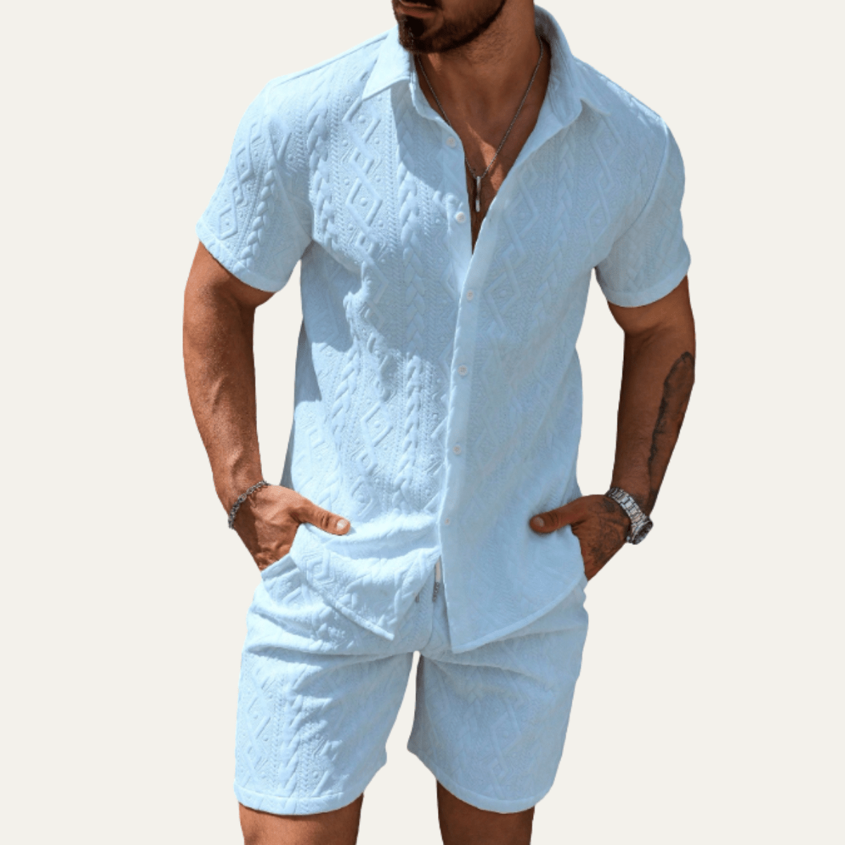 Conjunto Co-Ord para Homem — Camisa de Malha, Corte Relaxado, Calções Combinados