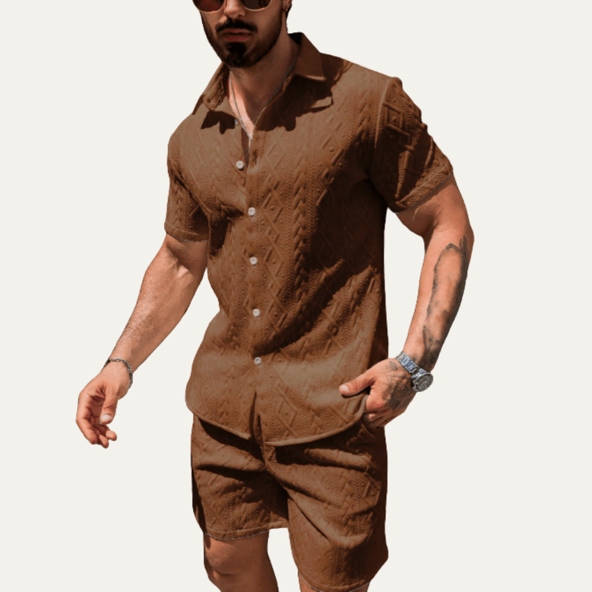 Conjunto Co-Ord para Homem — Camisa de Malha, Corte Relaxado, Calções Combinados