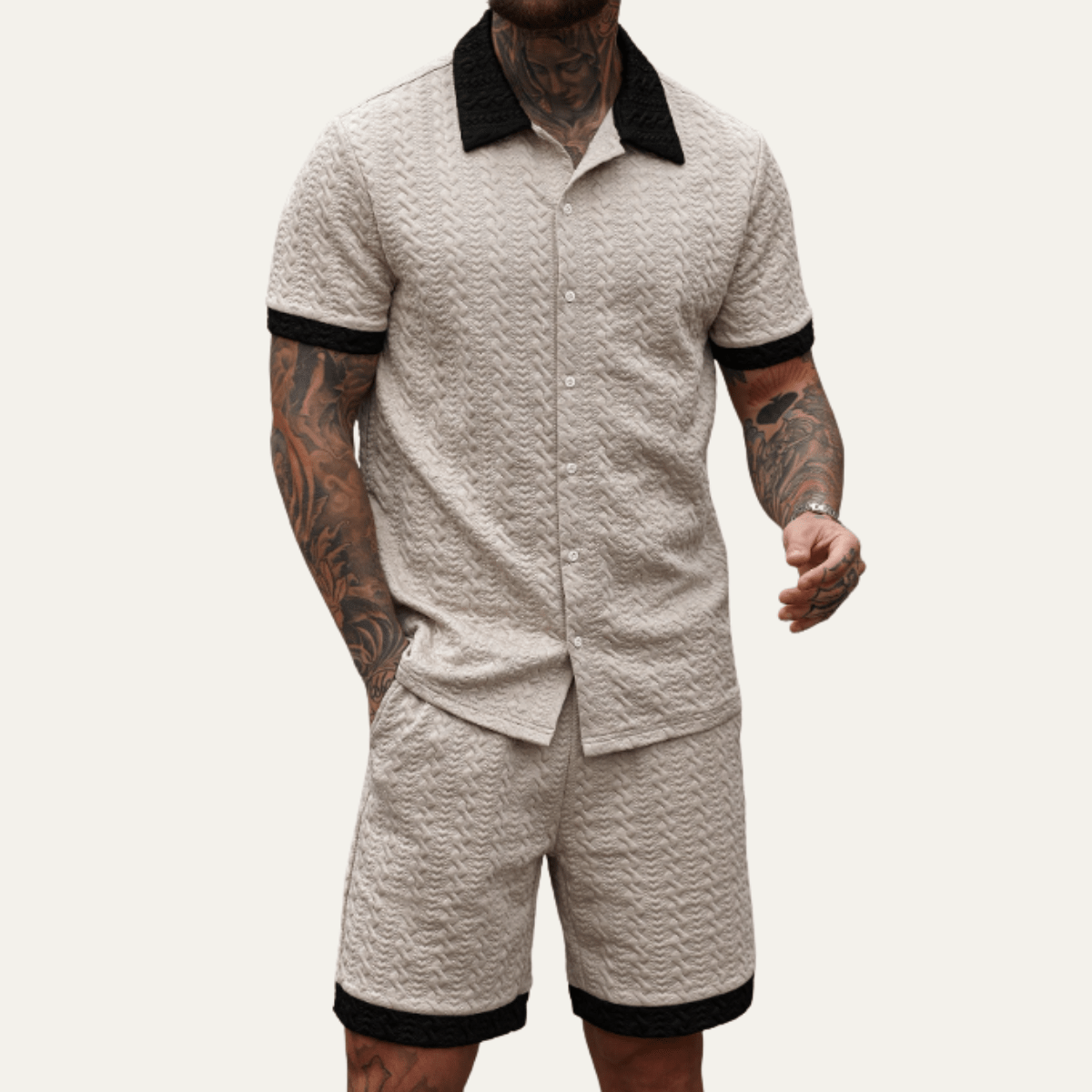 Conjunto Co-Ord para Homem — Camisa de Malha, Corte Relaxado, Calções Combinados