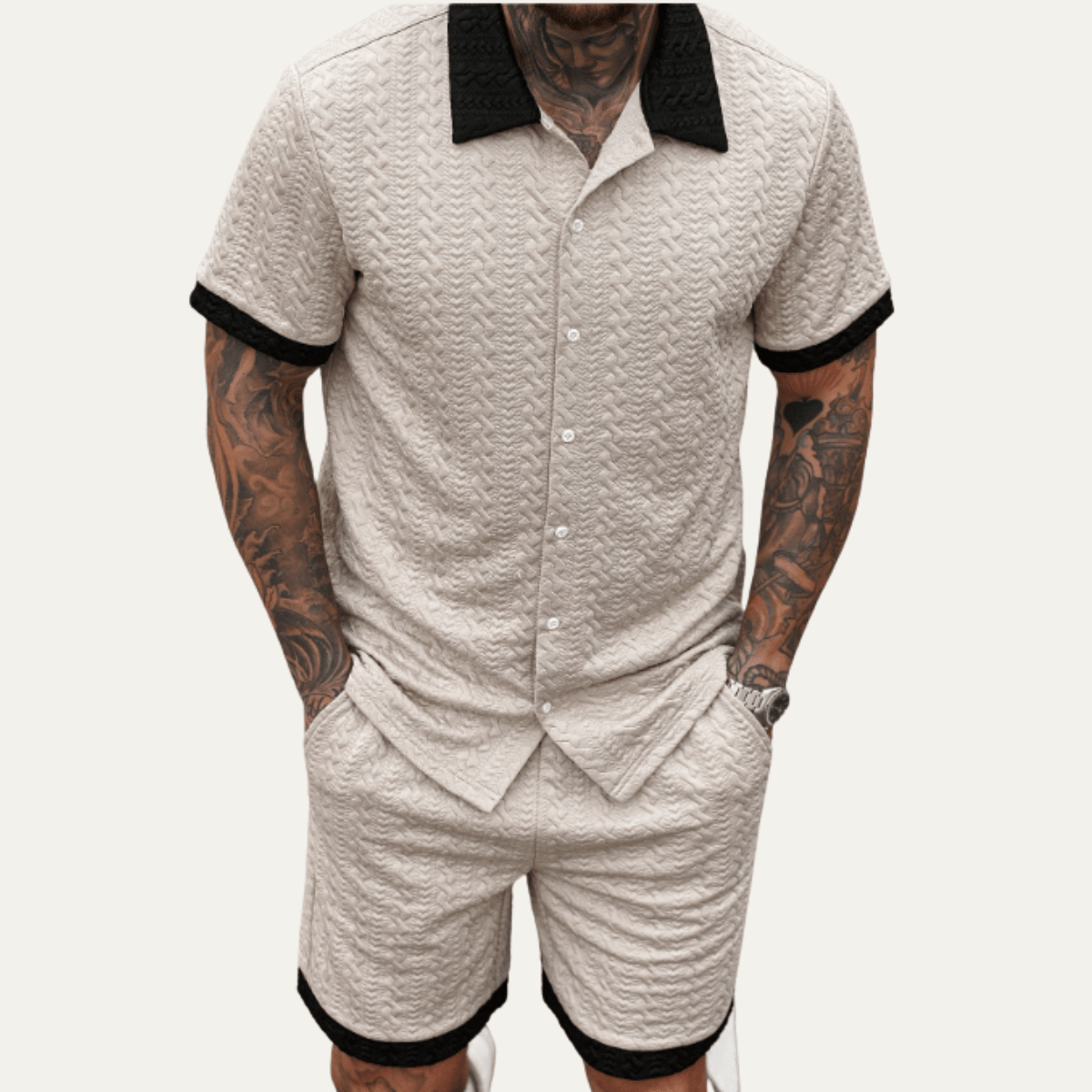 Conjunto Co-Ord para Homem — Camisa de Malha, Corte Relaxado, Calções Combinados