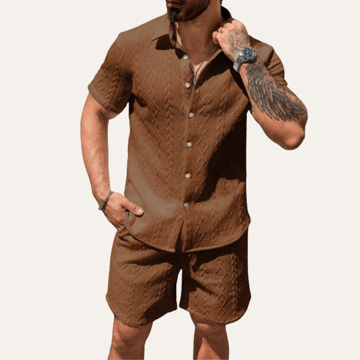 Conjunto Co-Ord para Homem — Camisa de Malha, Corte Relaxado, Calções Combinados