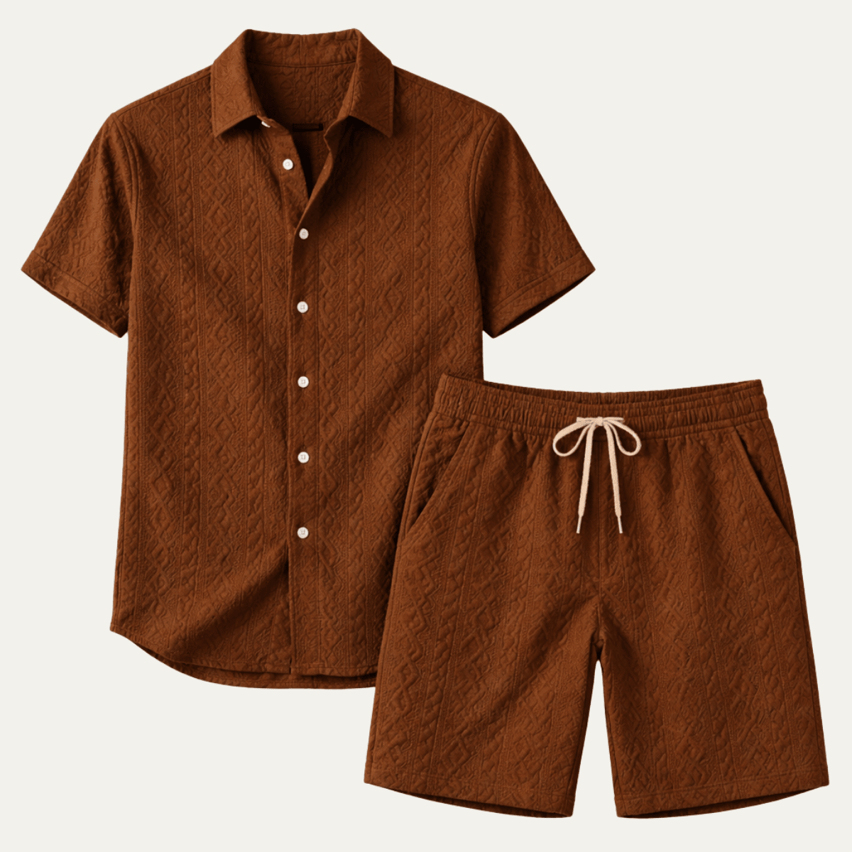 Conjunto Co-Ord para Homem — Camisa de Malha, Corte Relaxado, Calções Combinados