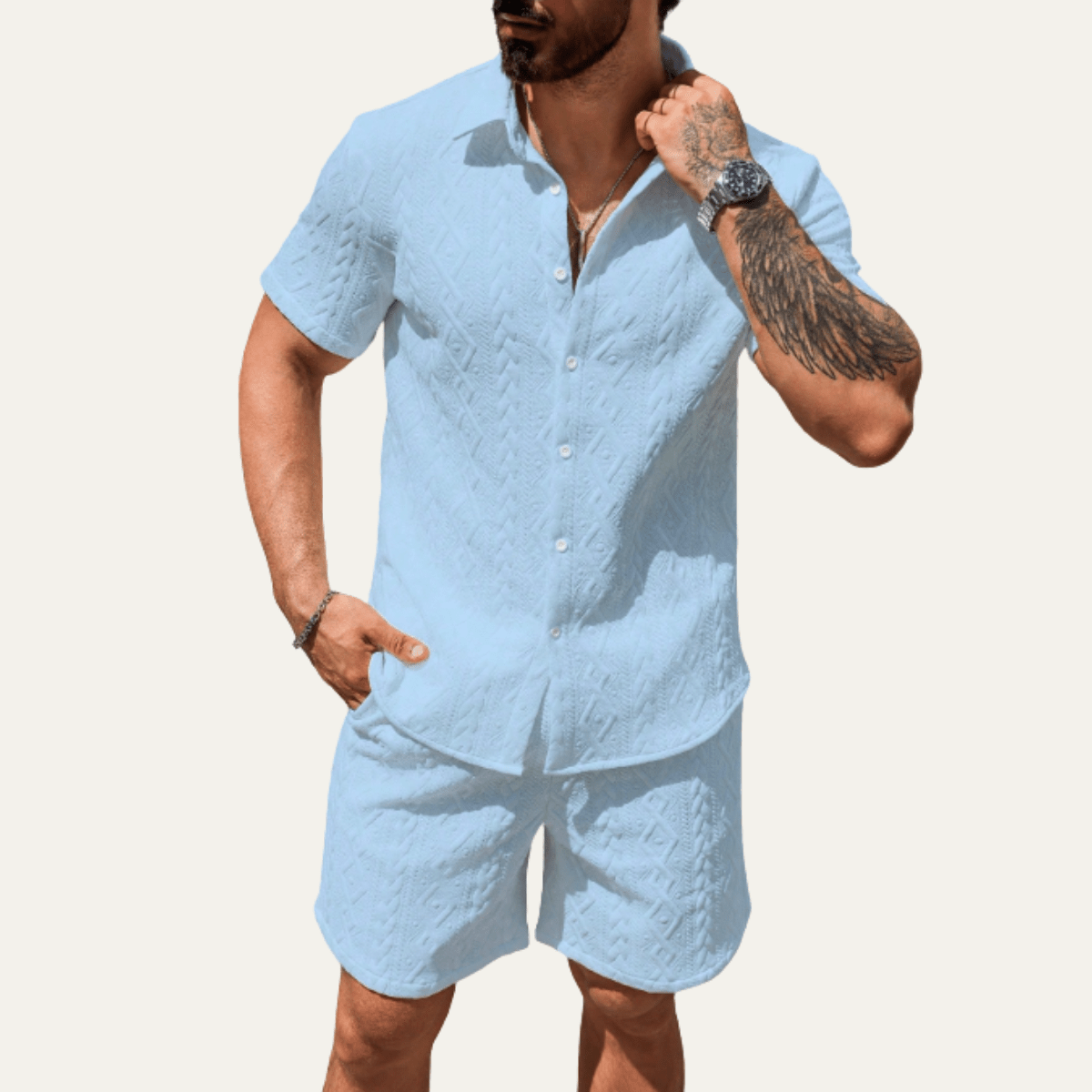 Conjunto Co-Ord para Homem — Camisa de Malha, Corte Relaxado, Calções Combinados