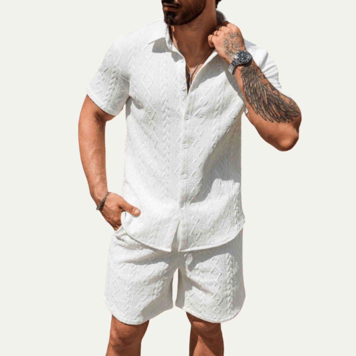 Conjunto Co-Ord para Homem — Camisa de Malha, Corte Relaxado, Calções Combinados