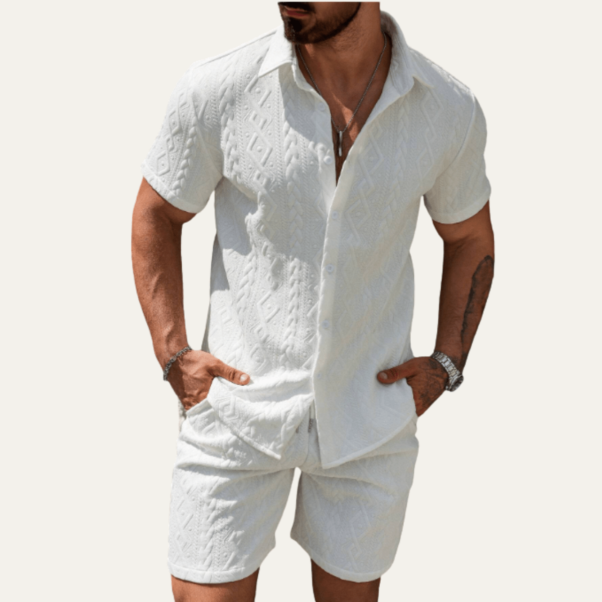 Conjunto Co-Ord para Homem — Camisa de Malha, Corte Relaxado, Calções Combinados