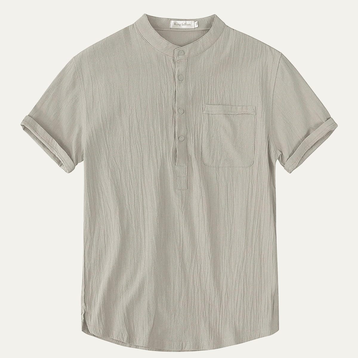 Camisa de Linho Homem - Manga Curta Gola Henley Estilo Pulôver