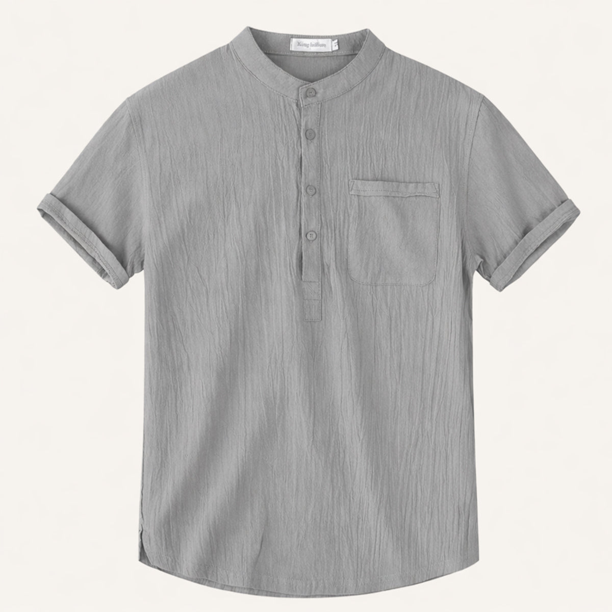 Camisa de Linho Homem - Manga Curta Gola Henley Estilo Pulôver