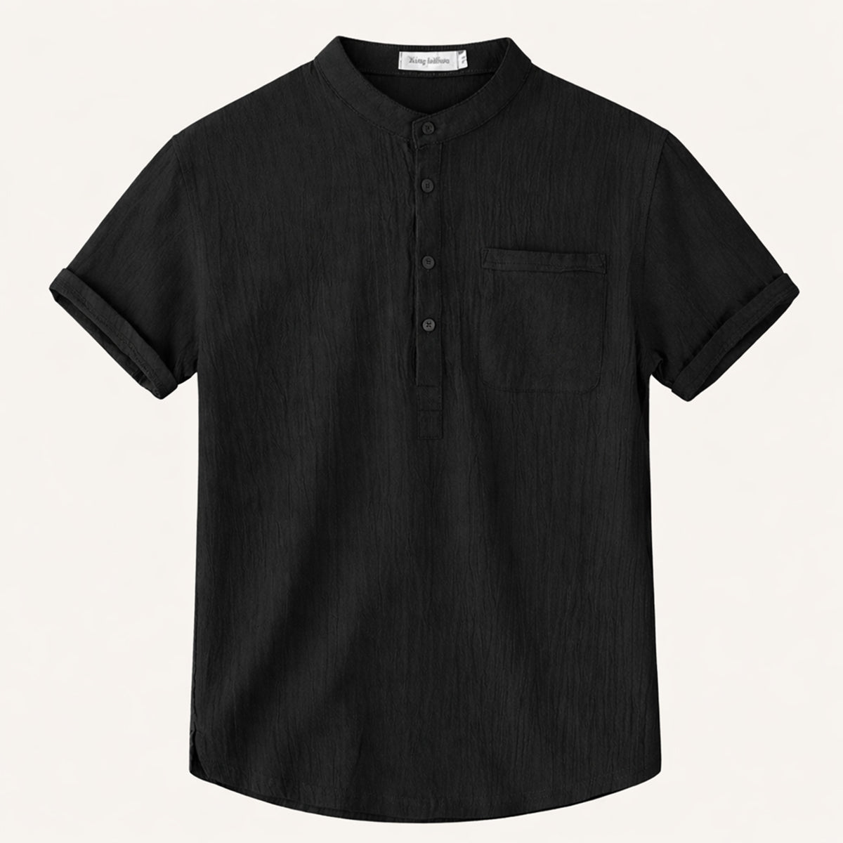 Camisa de Linho Homem - Manga Curta Gola Henley Estilo Pulôver
