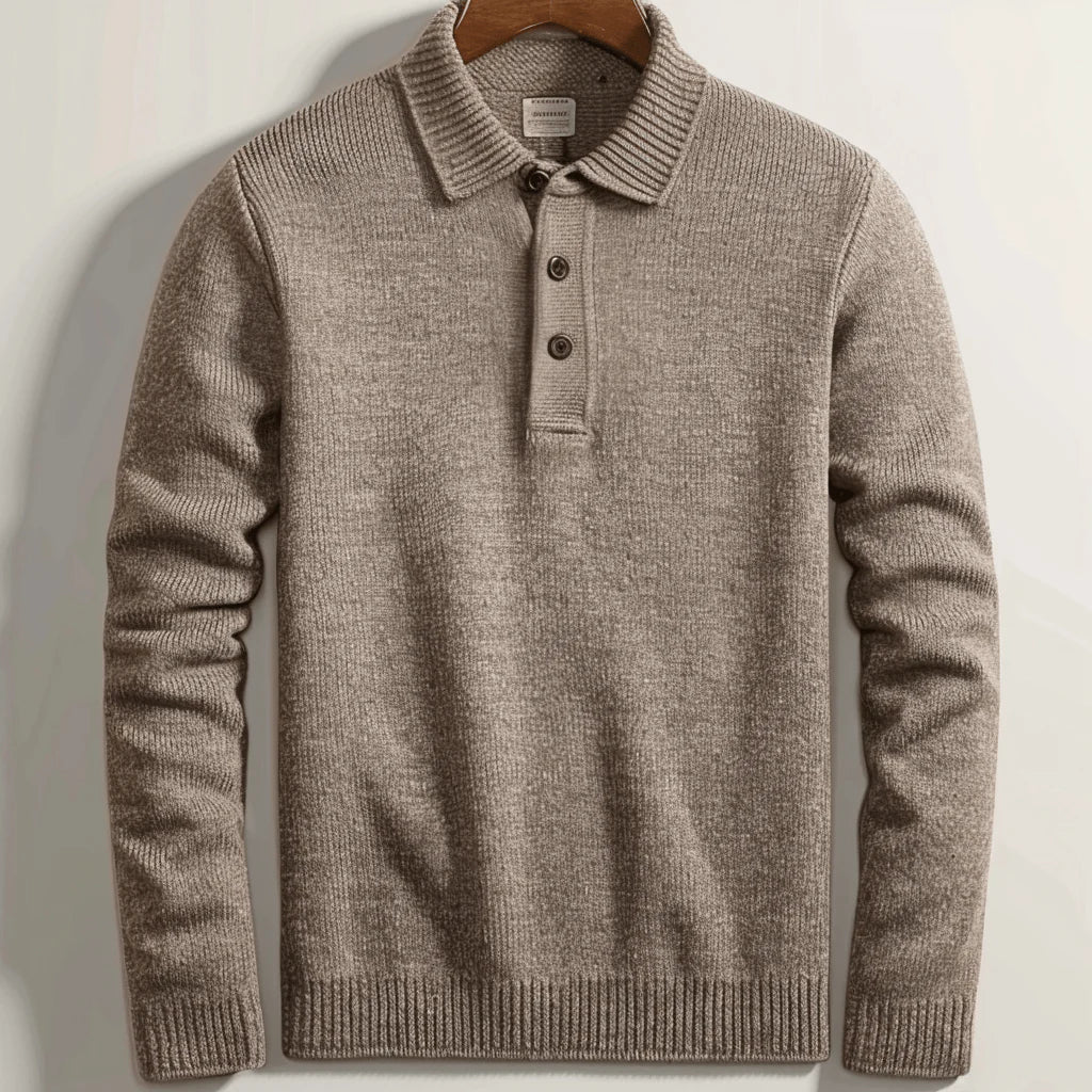 Maglione polo lavorato a maglia uomo, maniche lunghe, pullover casual