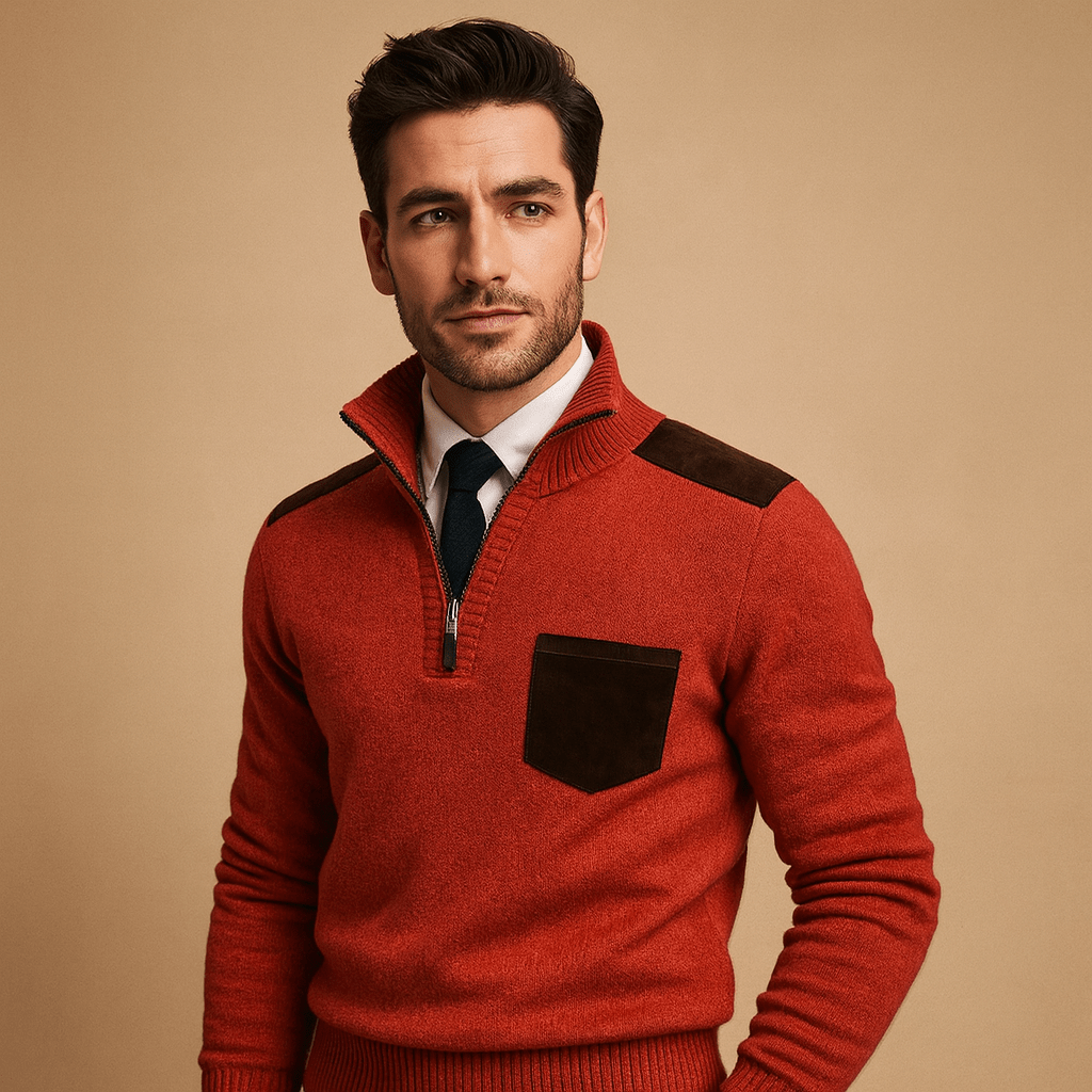 Pullover Herren, Halb-Reißverschluss, Kragen, Brusttasche