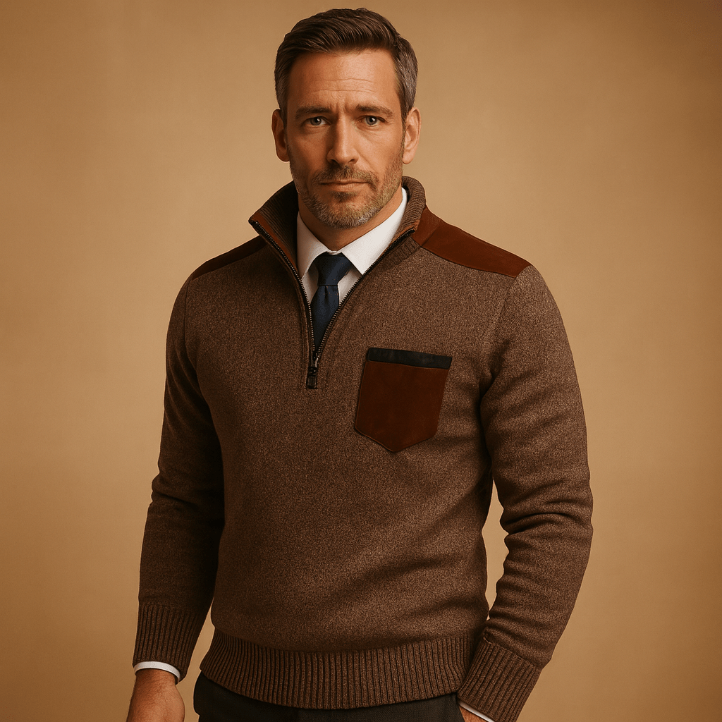 Pullover Herren, Halb-Reißverschluss, Kragen, Brusttasche