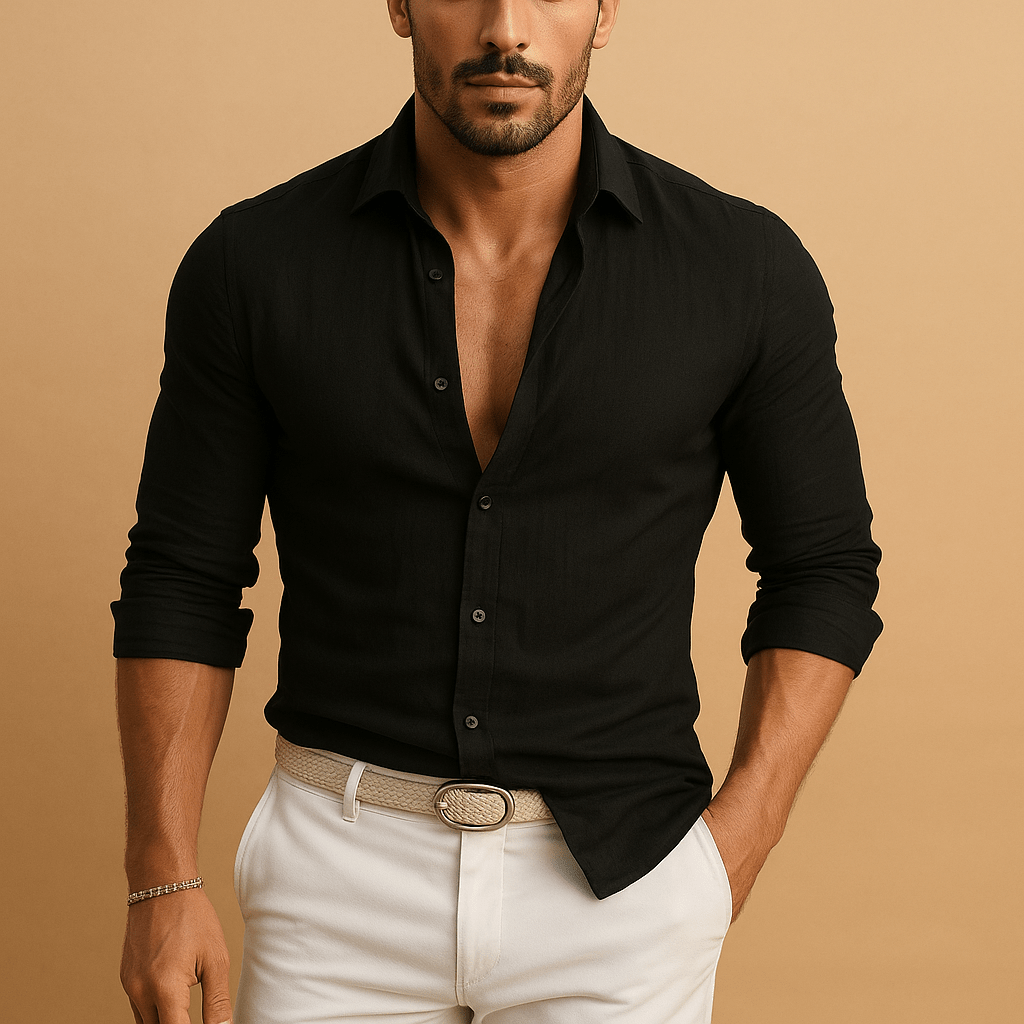 Camicia uomo, leggera, chiusura con bottoni, stile senza sforzo