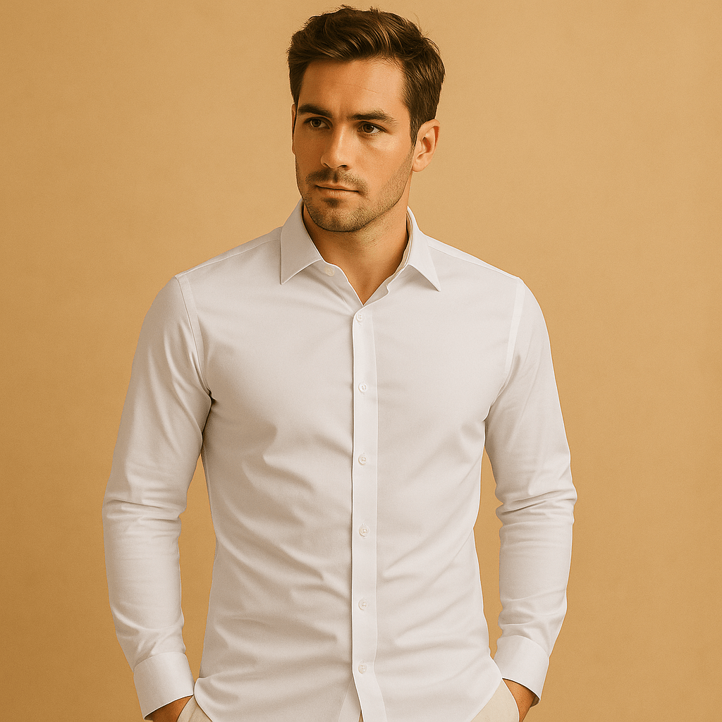 Camicia uomo, vestibilità slim, collo classico, stile moderno