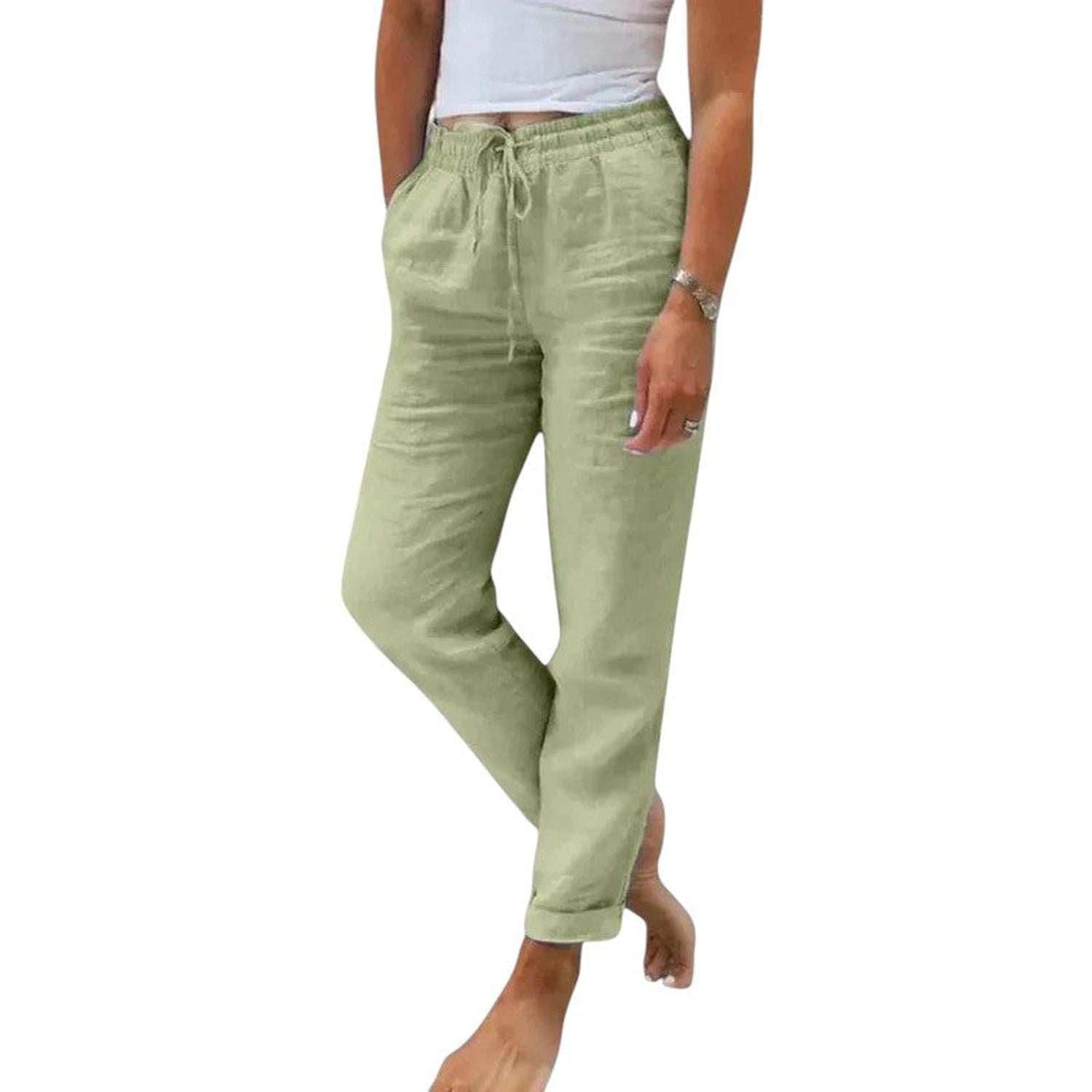 Pantaloni da donna in lino, vestibilità comoda con coulisse in vita, freschi e confortevoli per tutti i giorni